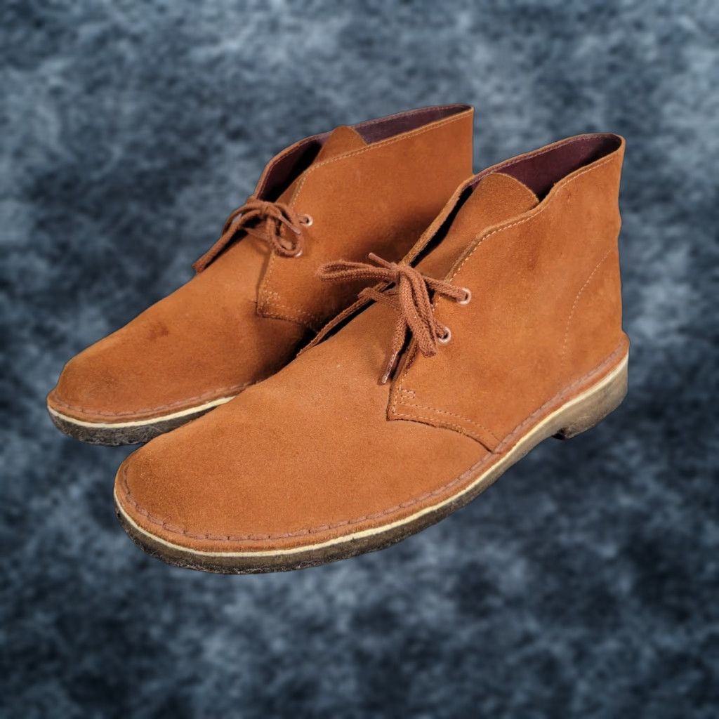 Clarks Desert Boots Chukka Mens Size 10 Burnt Orange Suede Shoes Boots Vintage No