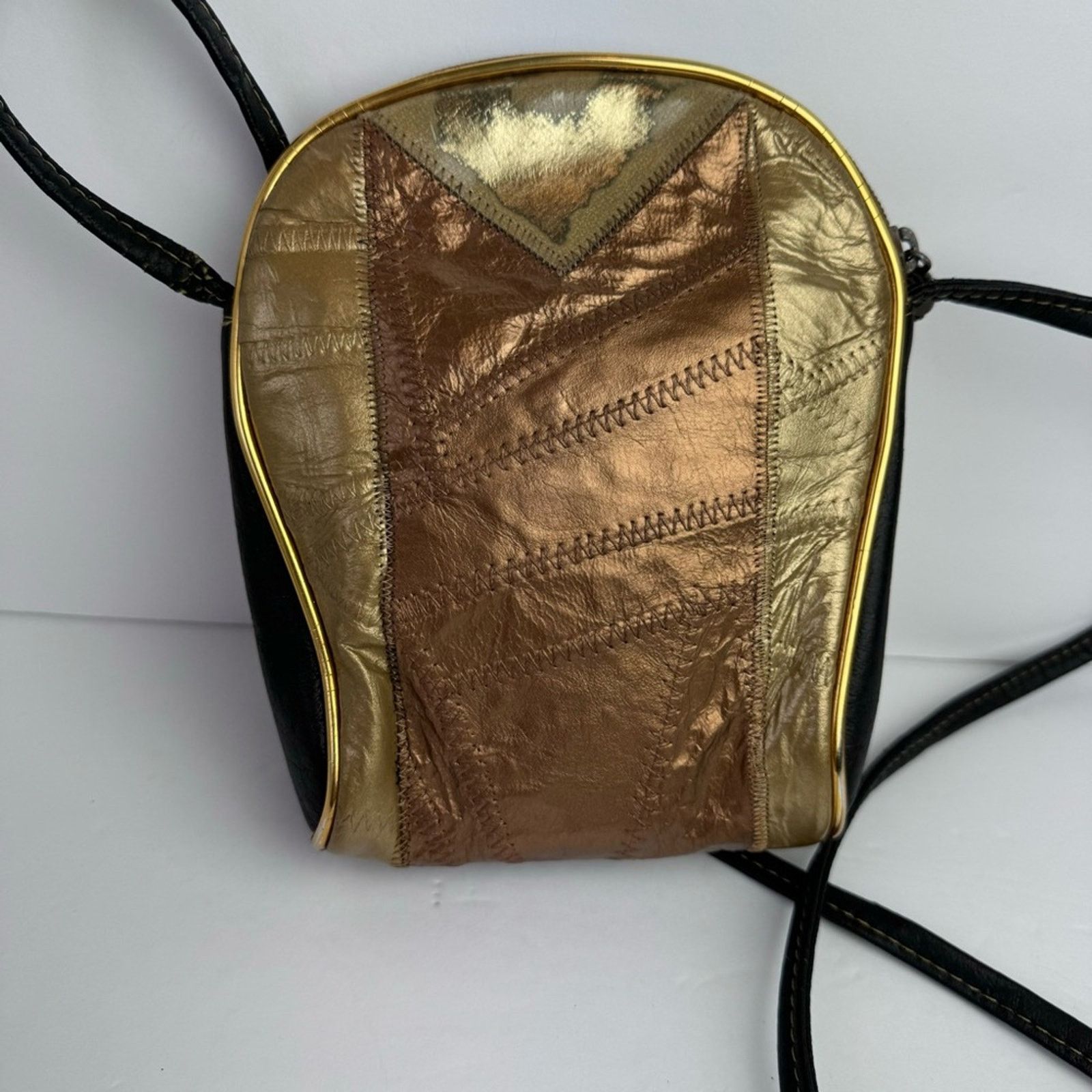 Vintage Vintage Gold Bronze Metallic Patchwork Mini Crossbody 5x8 Size ONE SIZE - 15 Thumbnail