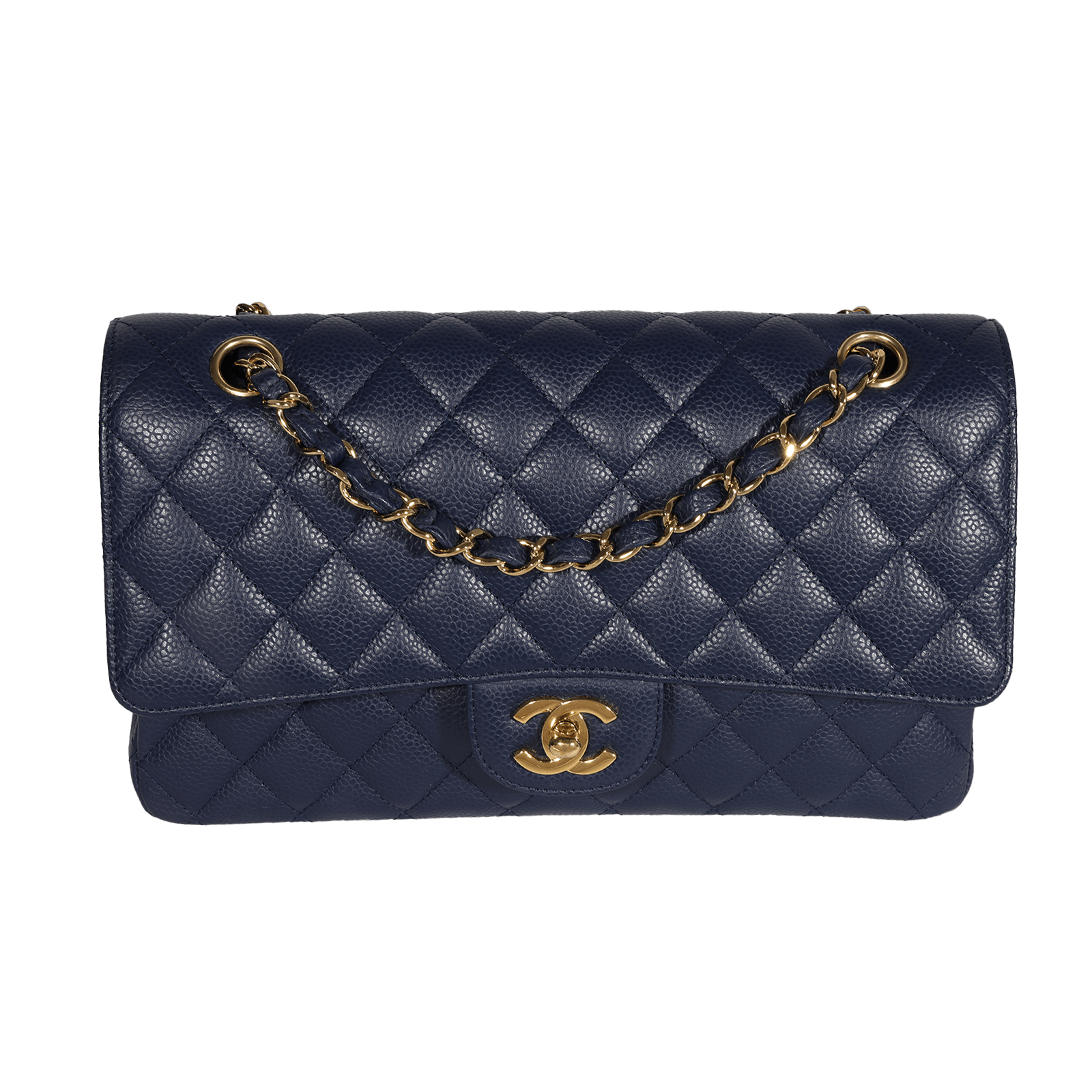 Chanel Navy Quilted Caviar Medium Classic Double Flap Bag