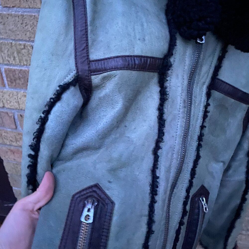 Diesel Diesel LENCANG Shearling Leather Jacket Green Large SheepSk Size US L / EU 52-54 / 3 - 8 Thumbnail