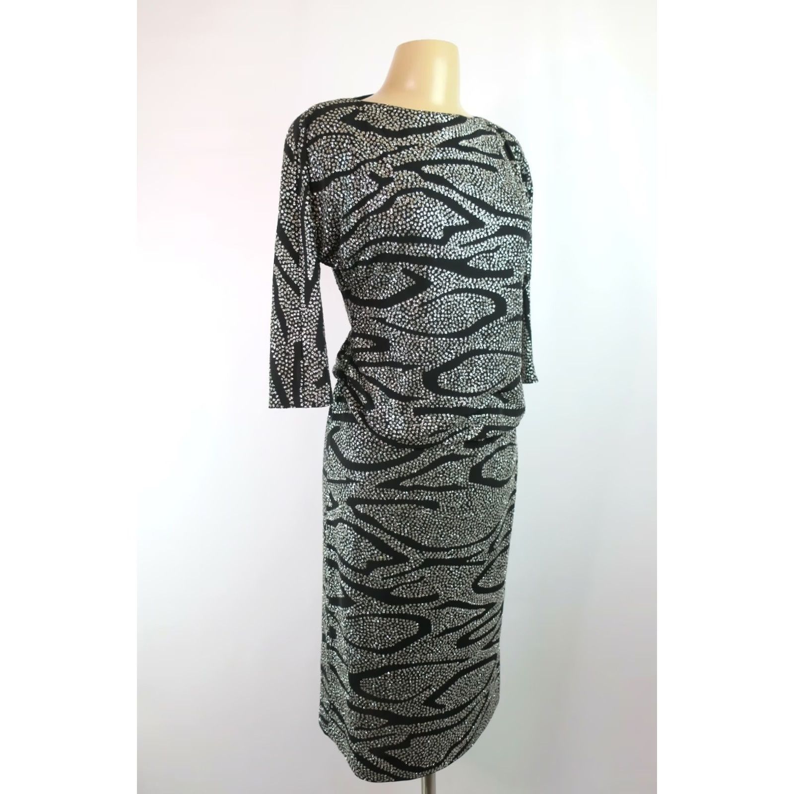 Vintage Ricki Lang Animal Print Dress Sequin Glitter VTG 2pc S/M Black Silver Cocktail Eveningwear Womens Size S / US 4 / IT 40 - 3 Thumbnail