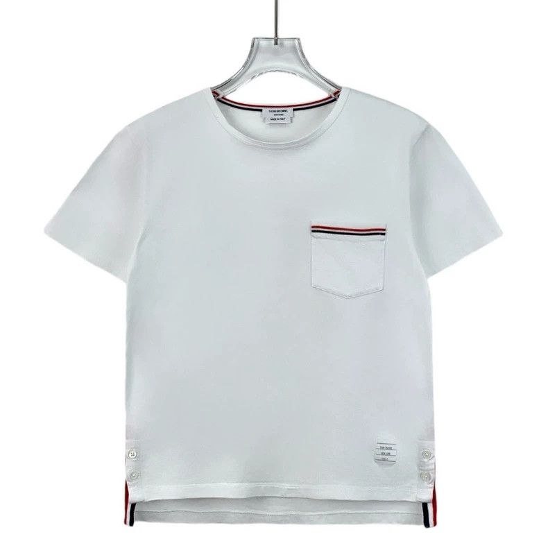 Thom Browne Thom Browne White satin stripe cotton round-neck short-slee Size US XS / EU 42 / 0 - 1 Thumbnail
