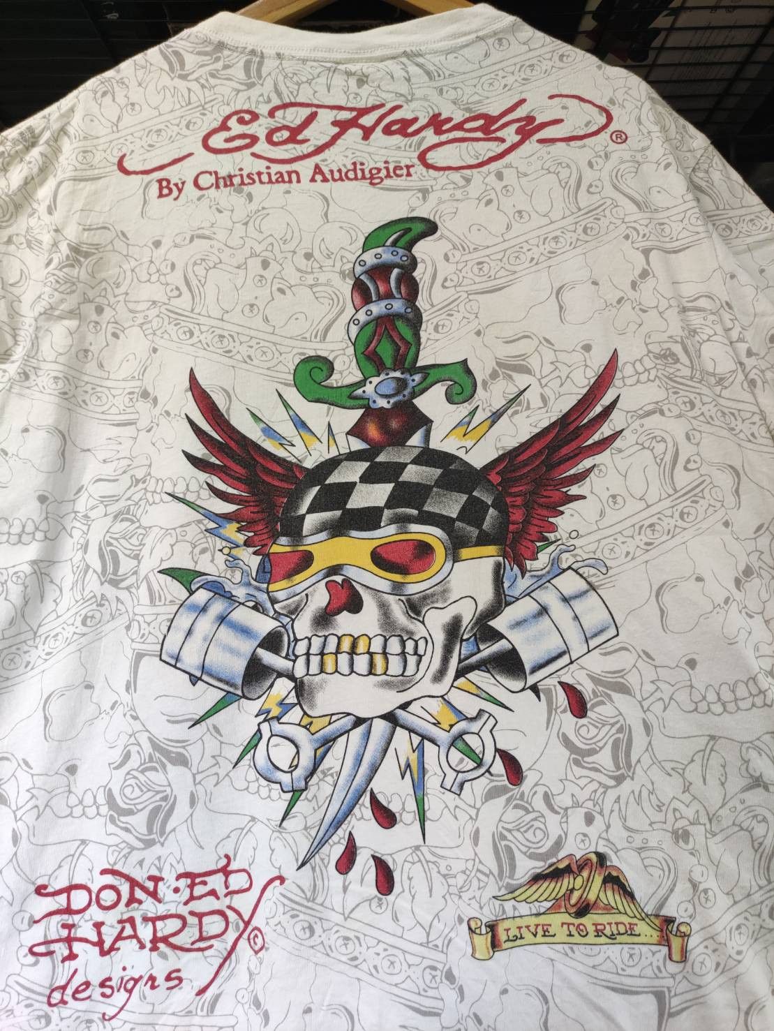 Affliction Ed Hardy All Over Print & Rhinestone T-Shirt Size US XXL / EU 58 / 5 - 8 Thumbnail