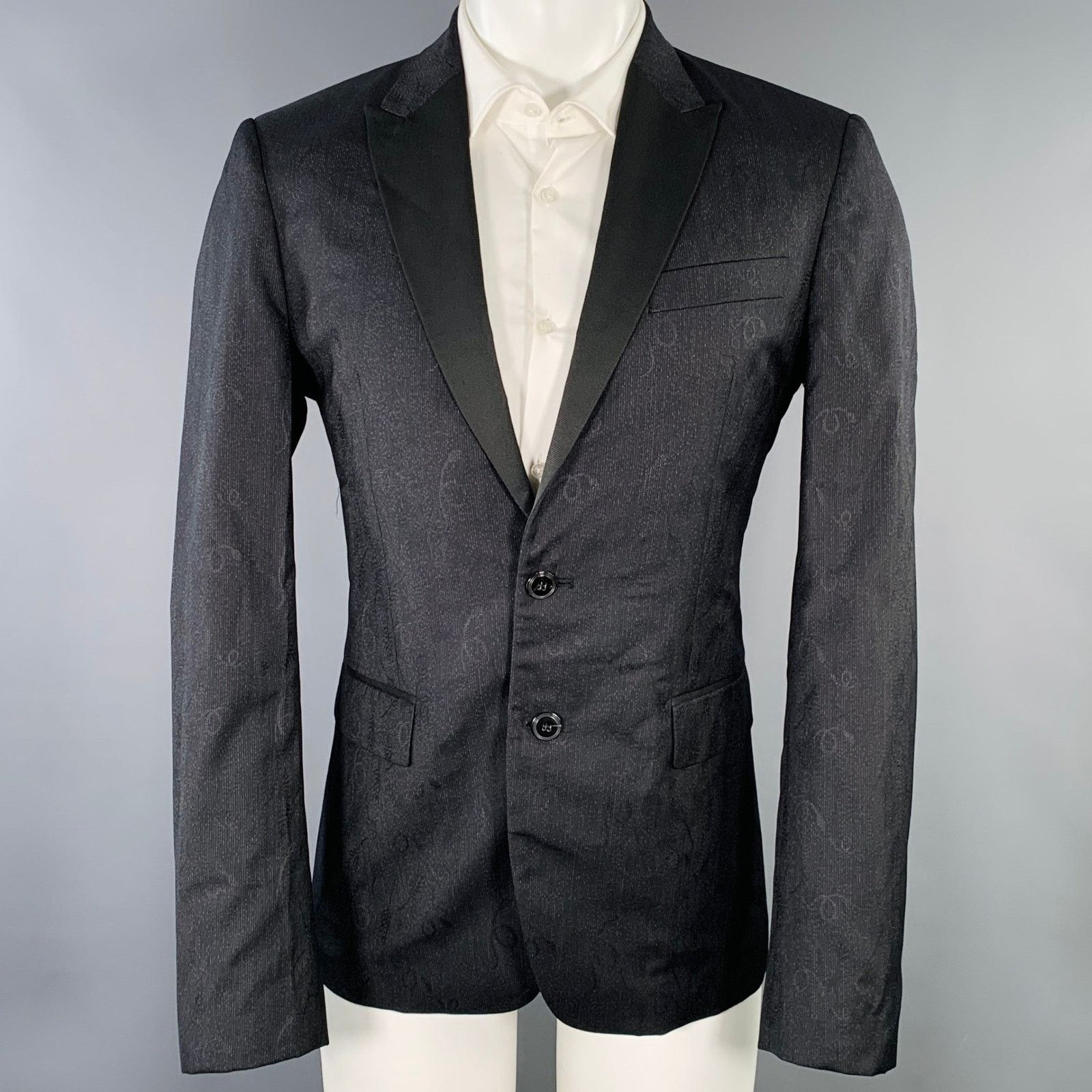 Size 40 Black Grey Snake Jacquard Wool Silk Sport Coat