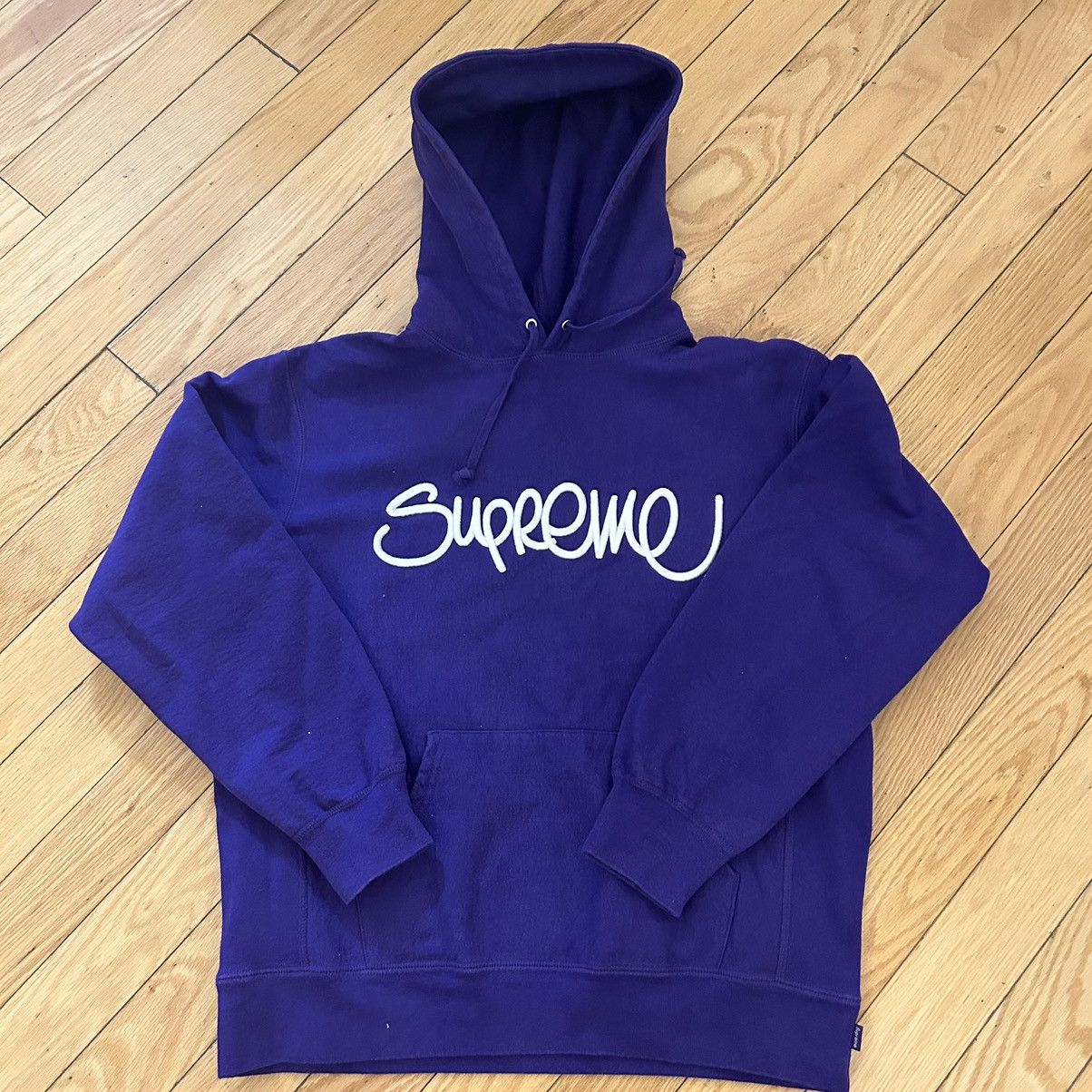 Supreme Supreme Handstyle Logo Hooded Sweatshirt Blue Small | Grailed