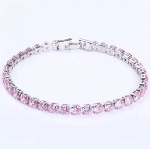 Sterling Silver Tamaki x Yuki 4mm Tennis Chain Sterling Silver Pink Bracelet Size ONE SIZE - 4 Thumbnail