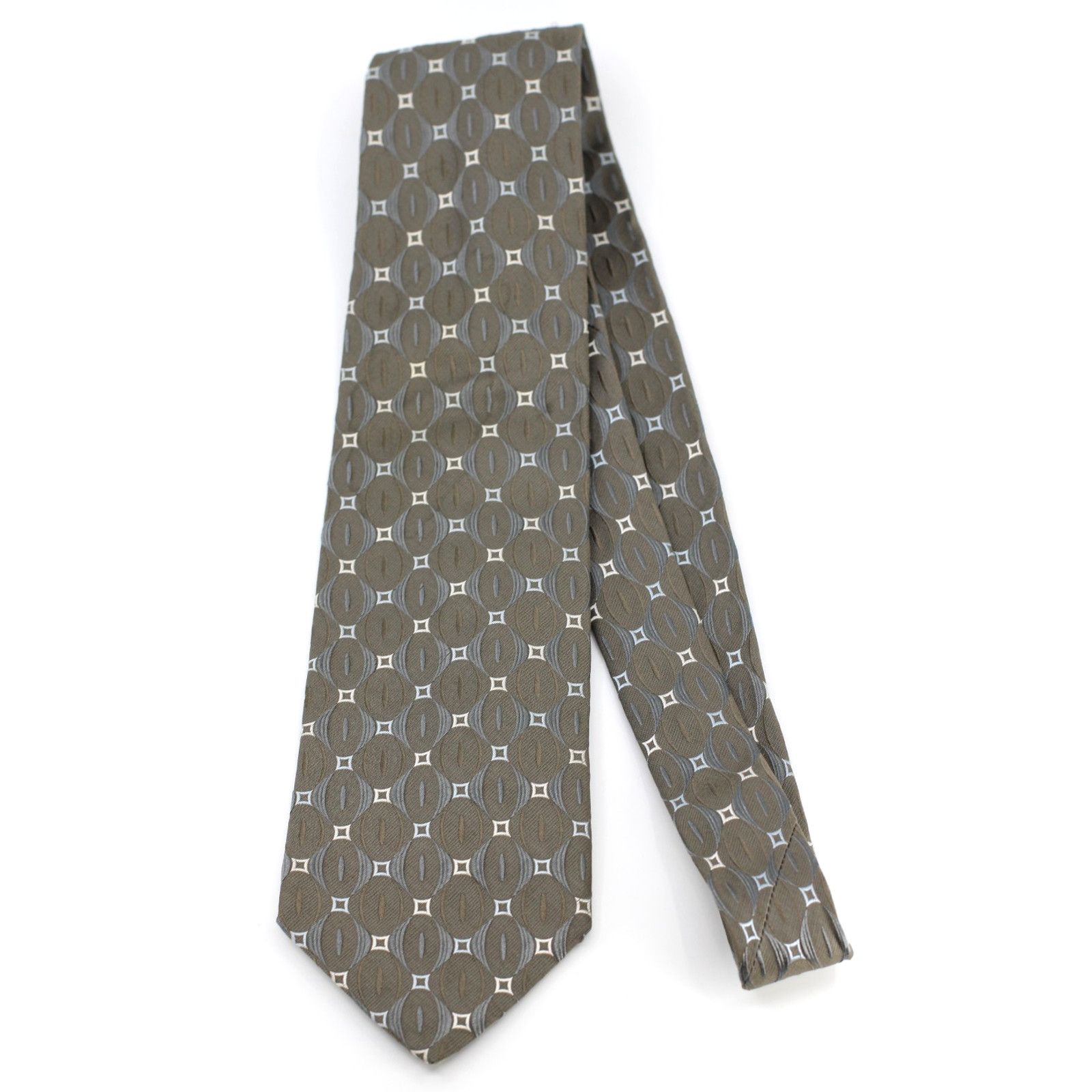 Ermenegildo Zegna New ERMENEGILDO ZEGNA Grey Geometric Print Silk Tie 58" Size ONE SIZE - 2 Thumbnail