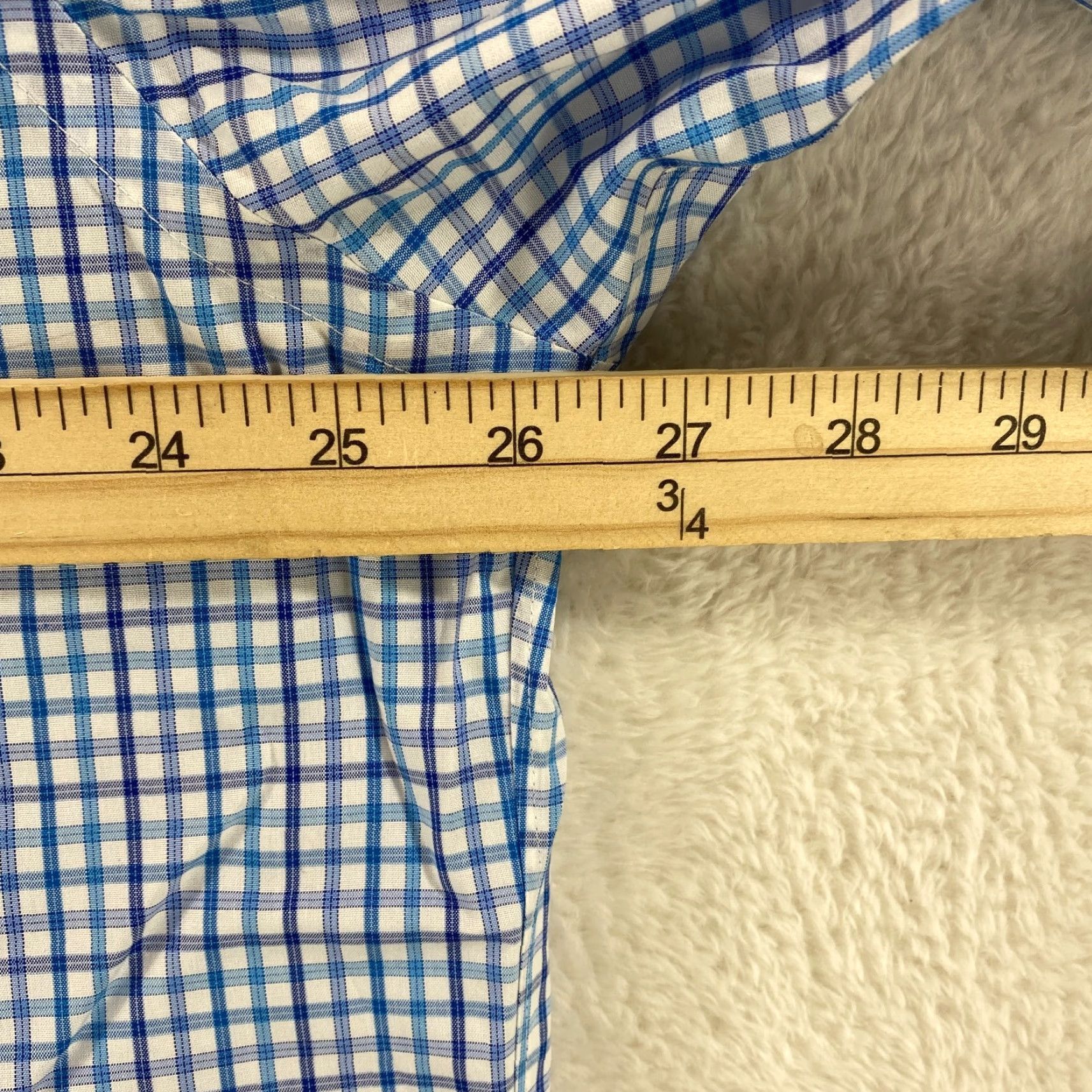 Vintage Kirkland Signature Mens XL 17 34/35 Non-Iron Dress Shirt Wrinkle Free NWT White/Blue Check 100% Cotton Button-Down Collar 17 Neck Size 46R - 6 Thumbnail