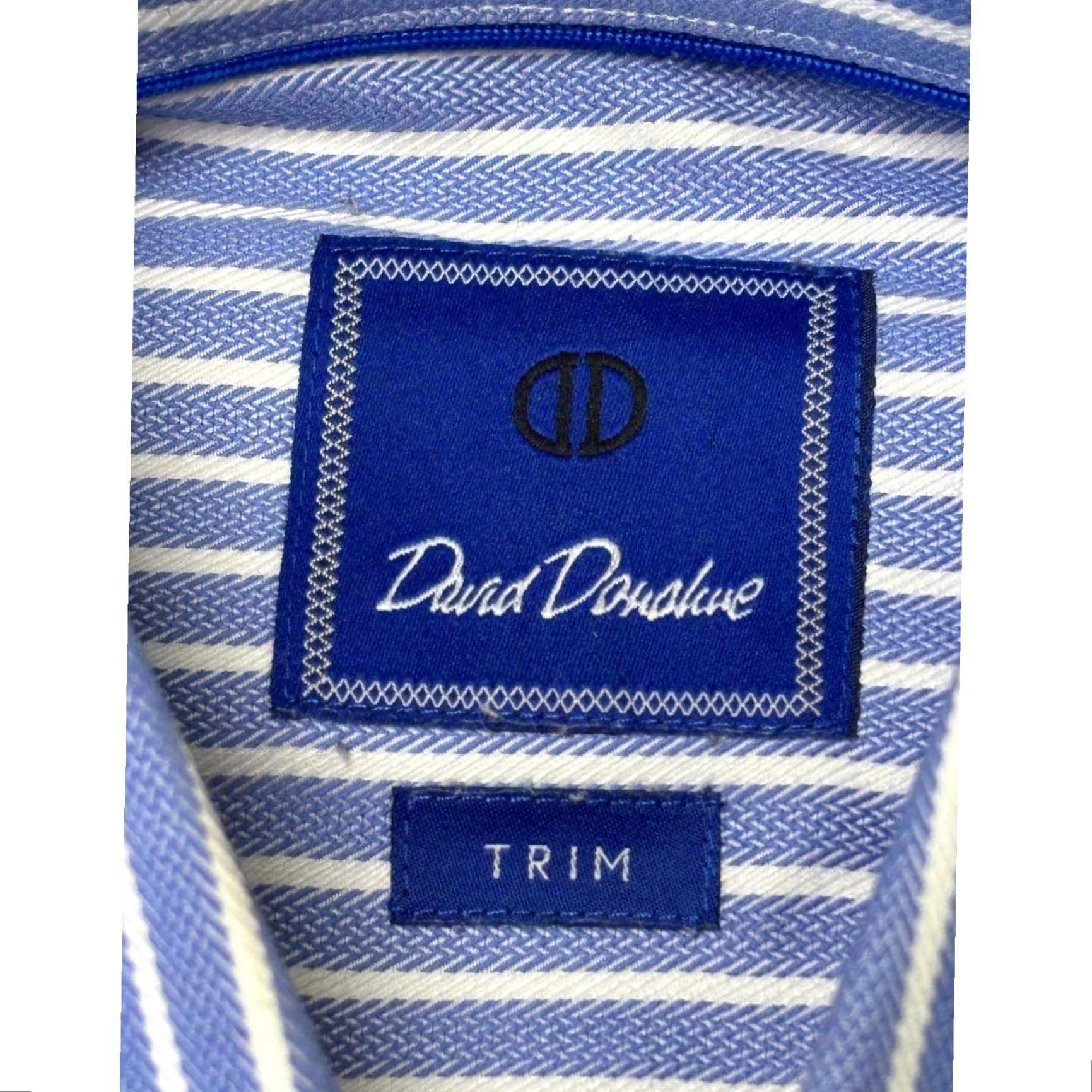 David Donahue Dress Shirt Blue White Stripe Slim Fit 16 34/35 Cotton Shirt  Men