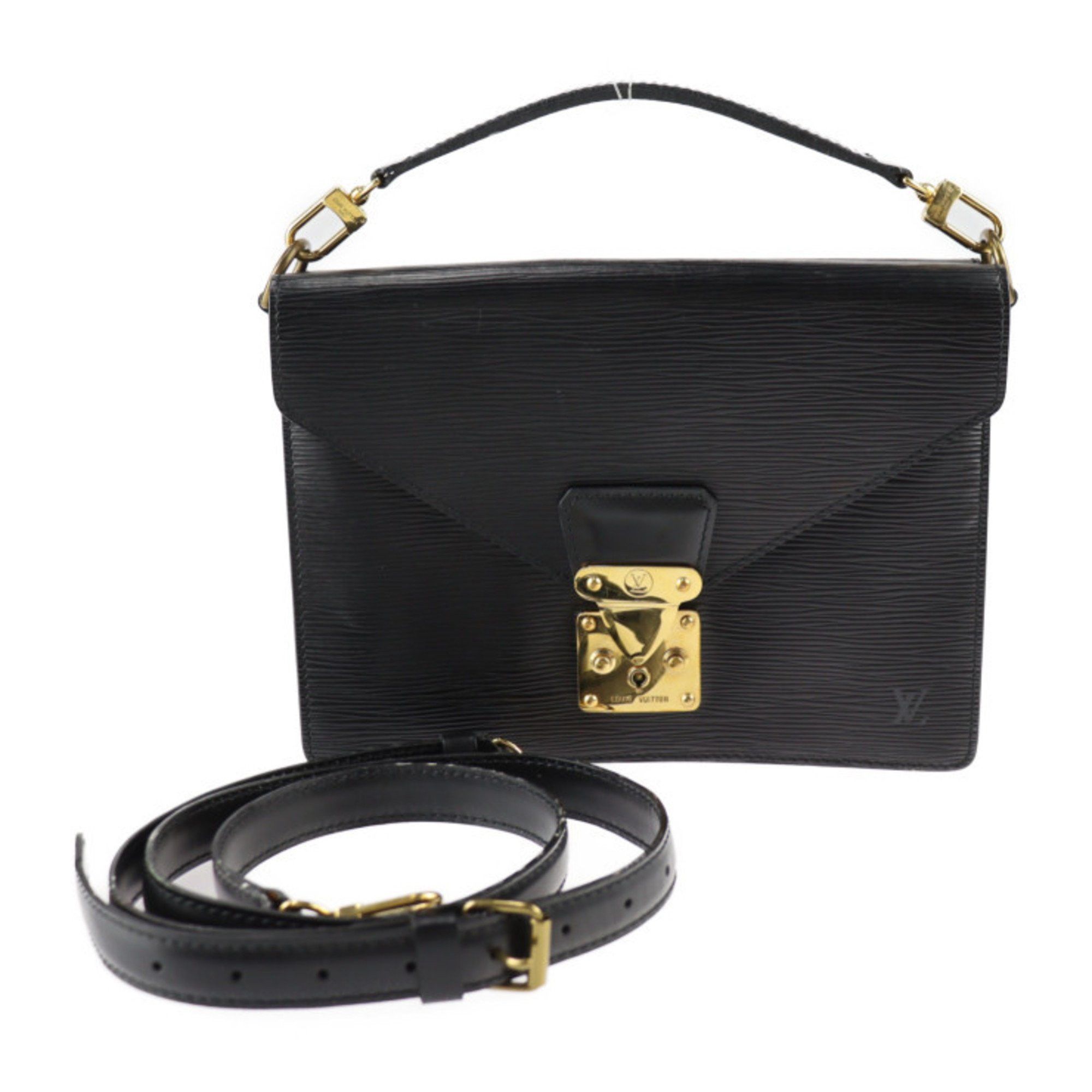 image of Louis Vuitton Bifas Handbag M52322 Epi Leather Black Gold Hardware 2Way Shoulder Bag, Women's