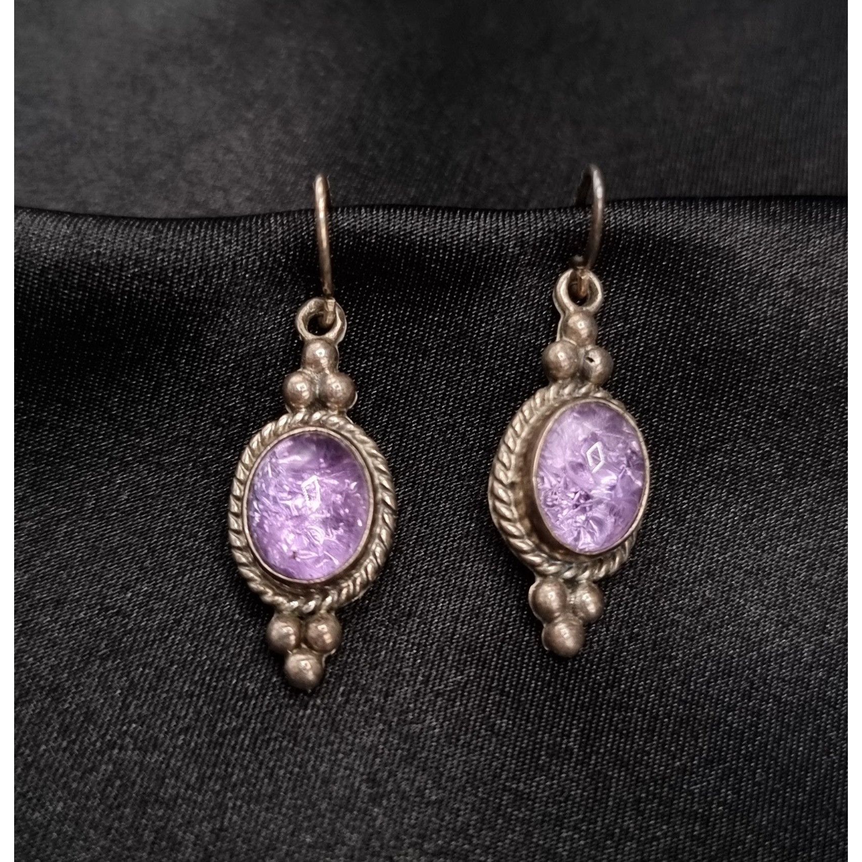 Vintage Vintage Early 2000's Amethyst 925 Sterling Silver Dangle Ear Size ONE SIZE - 1 Thumbnail