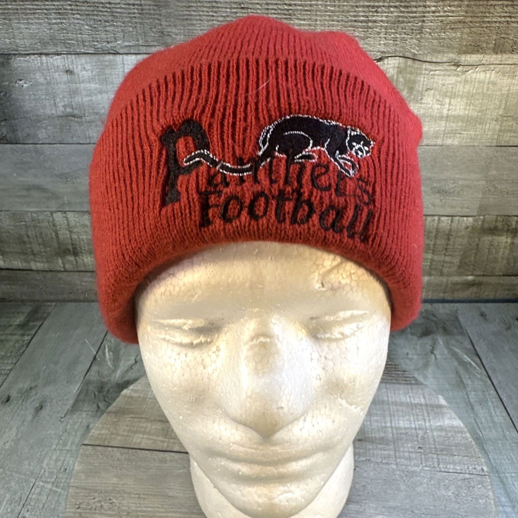 Logo 7 VINTAGE Panthers Football Beanie Red Knit Hat Embroidered Panther Logo Adult Unisex Size US 35 - 2 Thumbnail