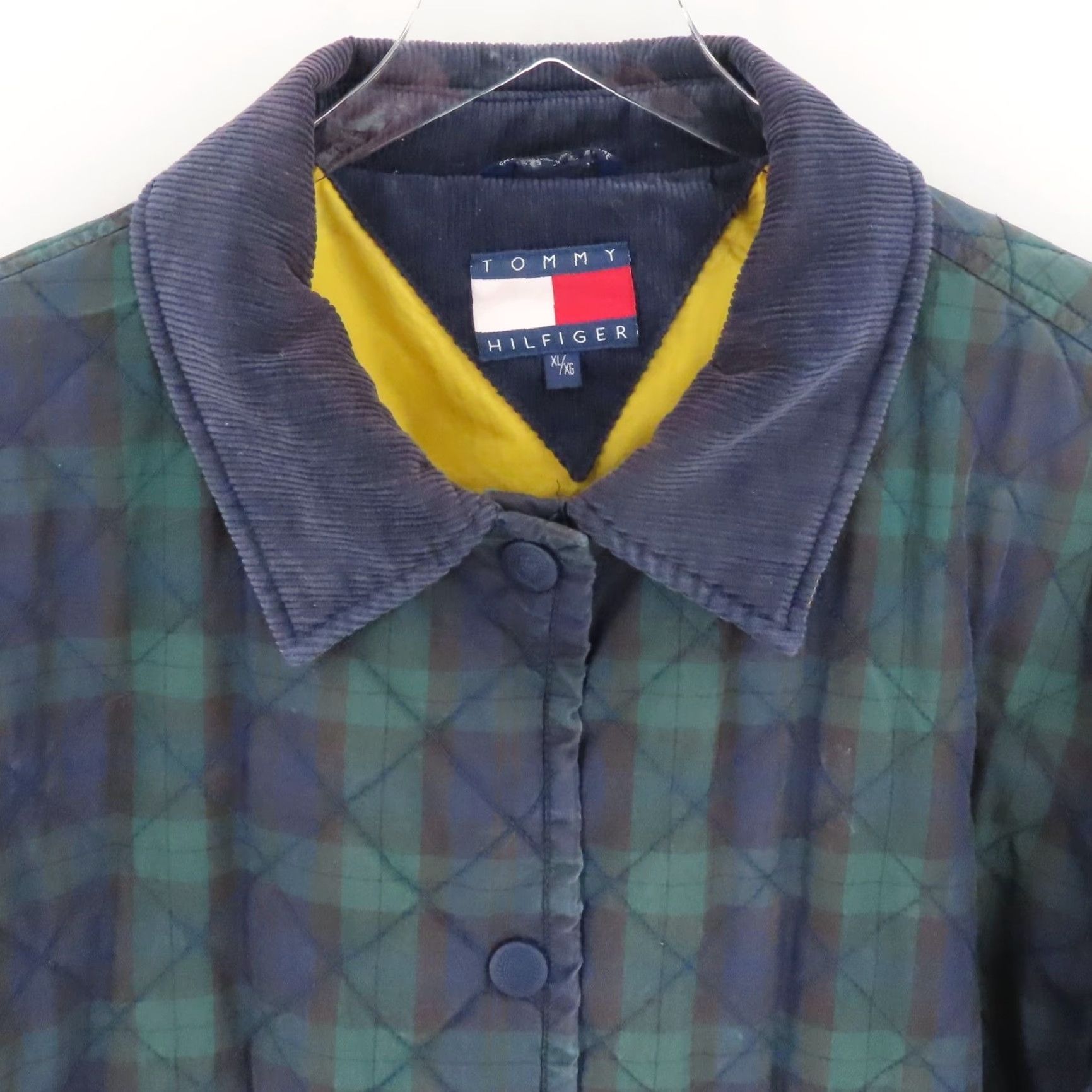 Tommy Hilfiger VINTAGE Tommy Hilfiger Jacket Blue Tartan Plaid Corduroy Collar 90s Quilted Coat Mens XL Cotton Casual Size US XL / EU 56 / 4 - 2 Thumbnail