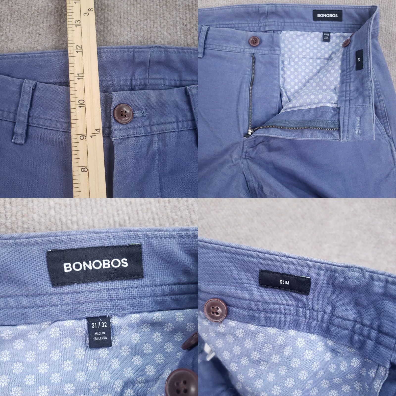 Bonobos VINTAGE Bonobos Chino Pants Mens 31x32 Blue Slim Fit Straight Leg Casual Cotton Size US 31 - 8 Thumbnail