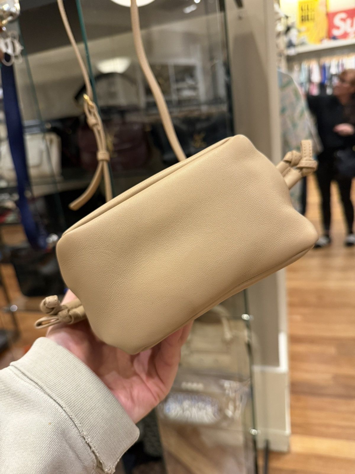 Saint Laurent Paris YSL Mini Jamie Shopping Bag in Lambskin Beige Size ONE SIZE - 8 Thumbnail