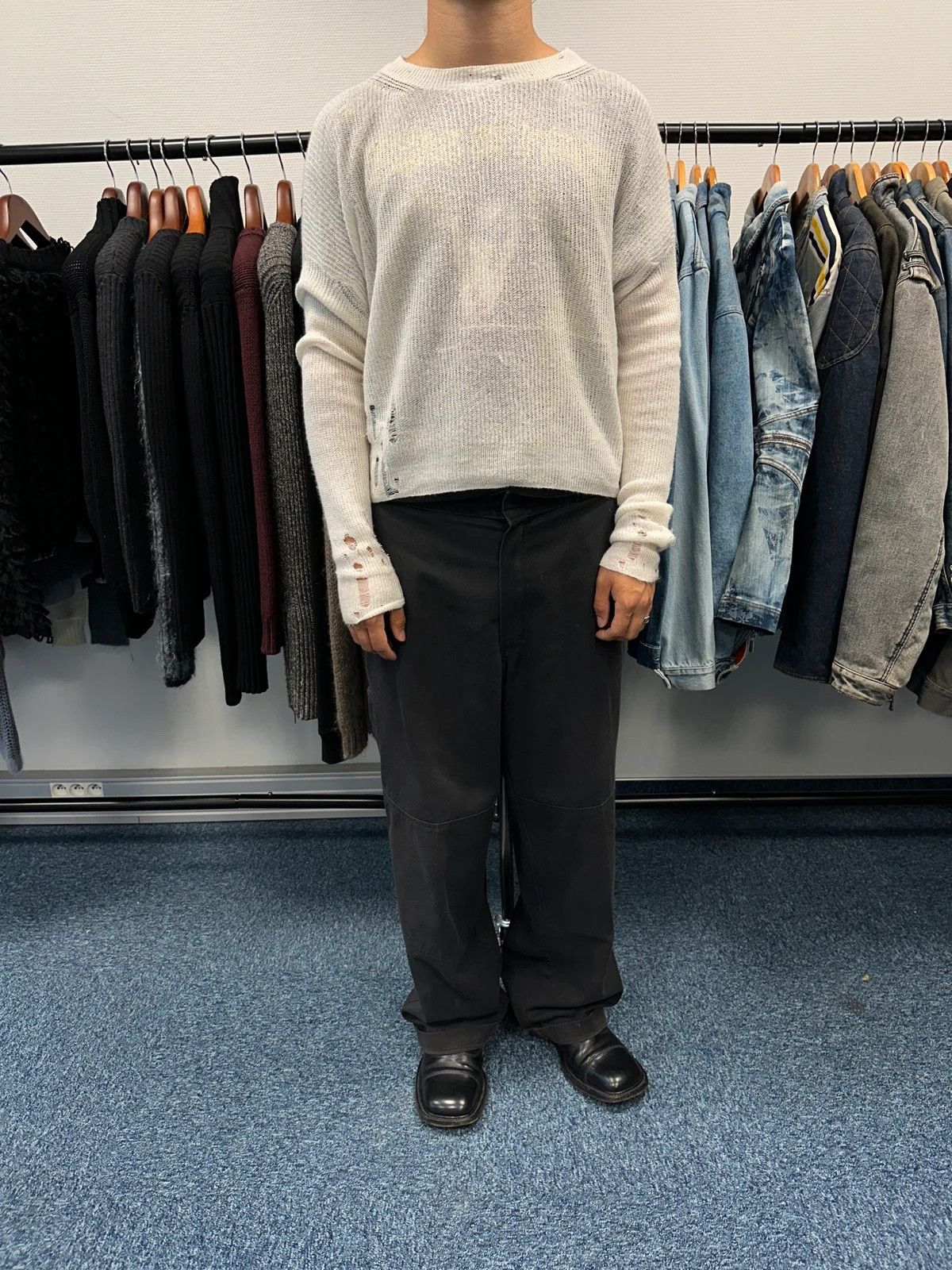 Acne Studios Acne Studio SS2017 Destroy Holes Knit Beige & White Sweater Size US S / EU 44-46 / 1 - 1 Thumbnail