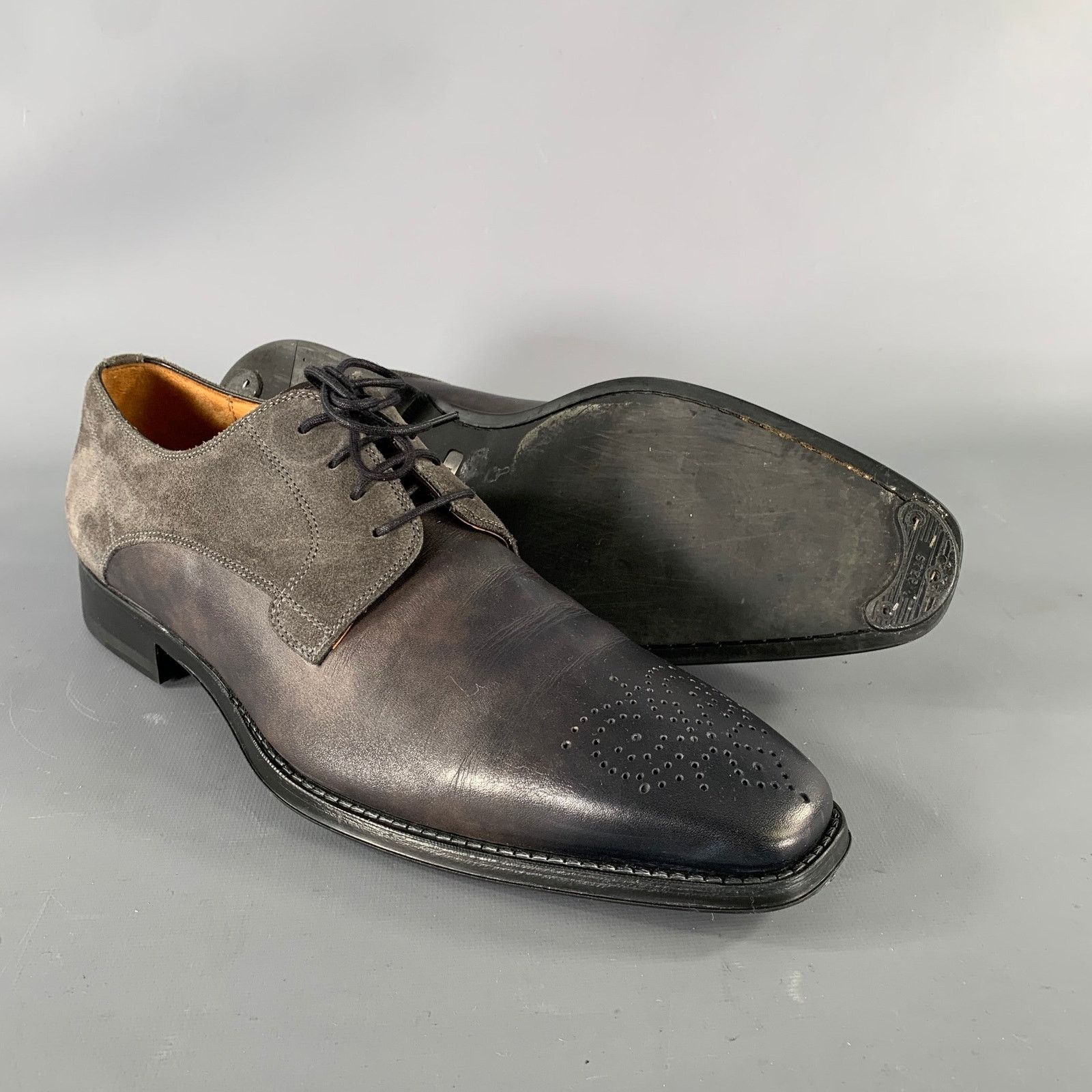 Magnanni MAGNANNI 9.5 Grey Gunmetal Mixed Patterns Lace Up Shoes Size US 9.5 / EU 42-43 - 5 Thumbnail