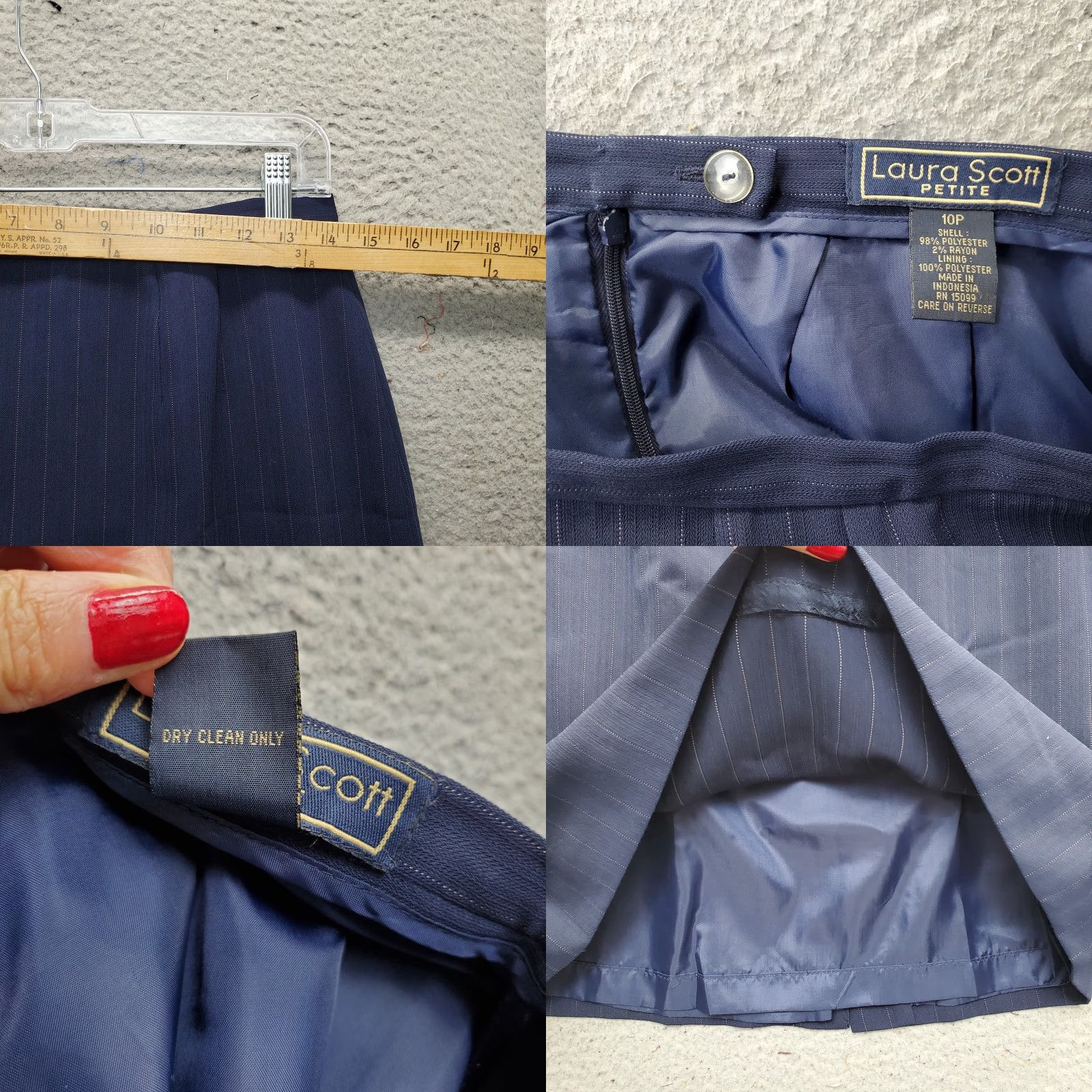 Vintage VINTAGE Laura Scott 2 Piece Set Womens 10P Navy Pinstripe Long Sleeve Single Breasted Shirt Size L / US 10 / IT 46 - 9 Thumbnail