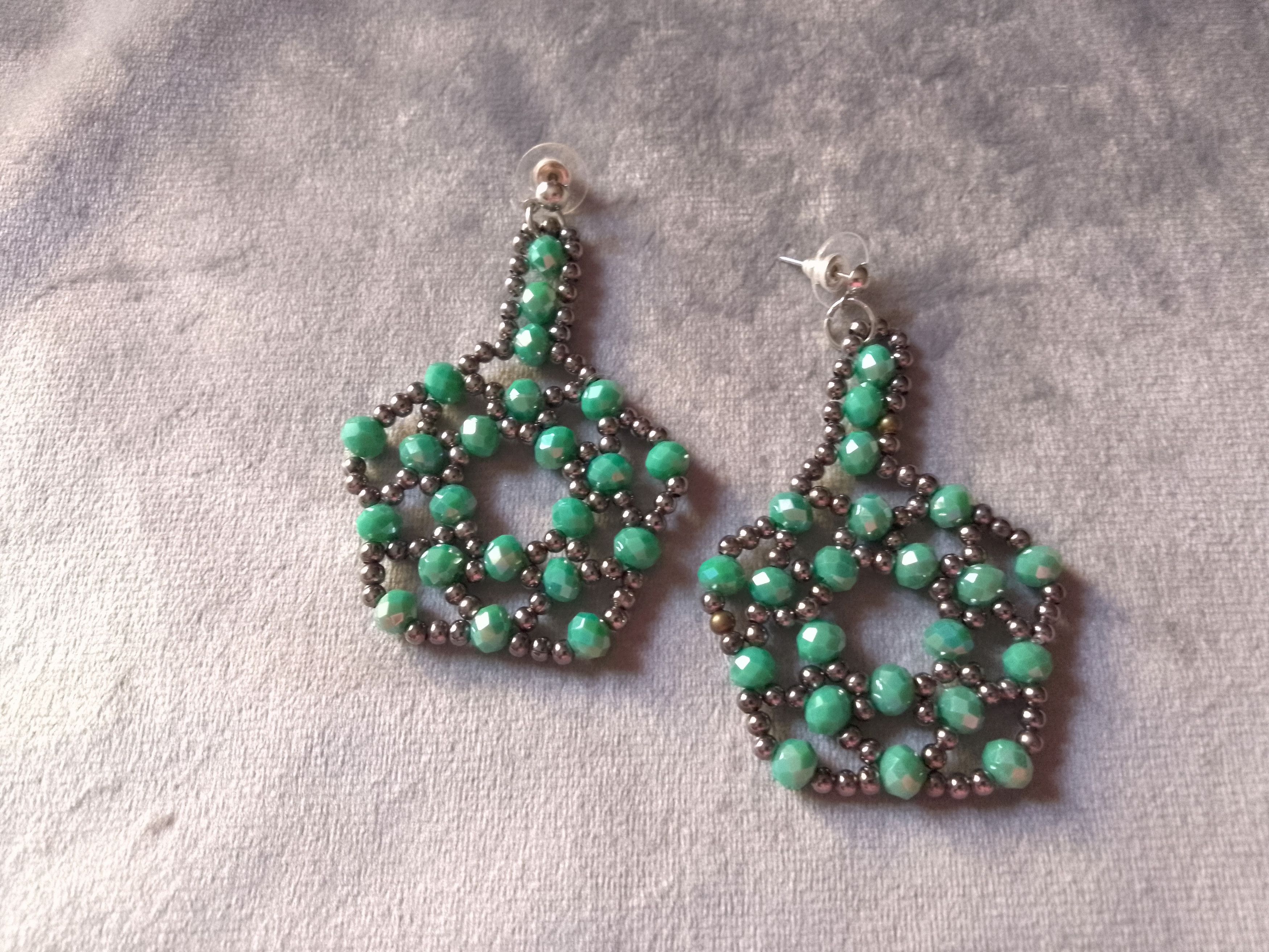 Handmade Earrings Long Turquoise Crystal Brass Geometrical Elegant Size ONE SIZE - 6 Thumbnail