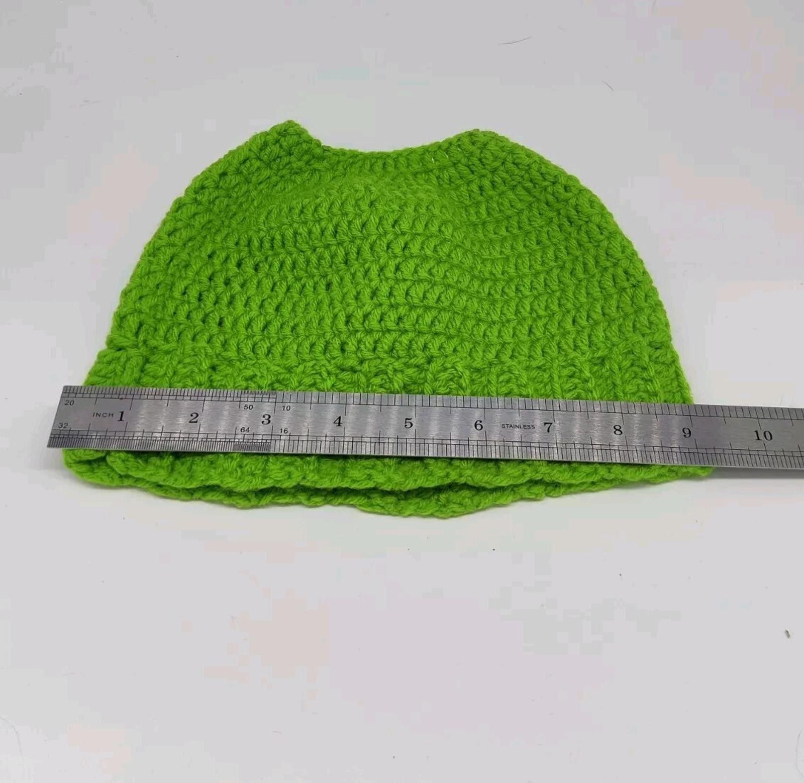 Handmade Handmade Crochet Messy Bun Beanie Hat Adult Green Knit Cap W Size ONE SIZE - 5 Thumbnail