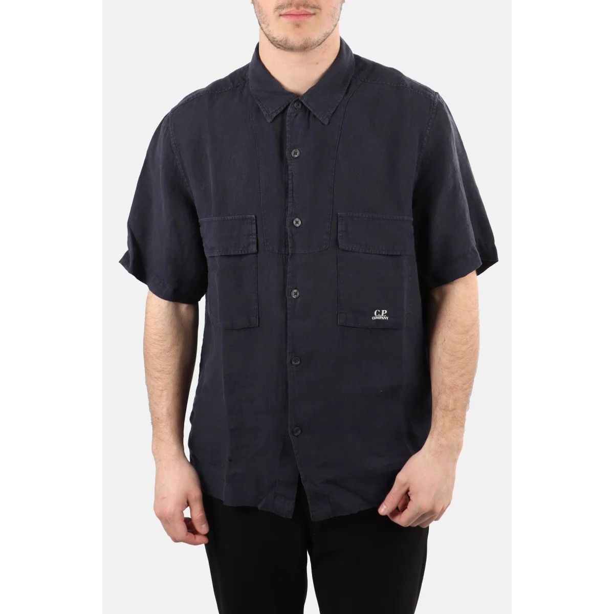 C.P. Company o1y1224 Linen Shirt in Navy Blue Size US M / EU 48-50 / 2 - 2 Thumbnail