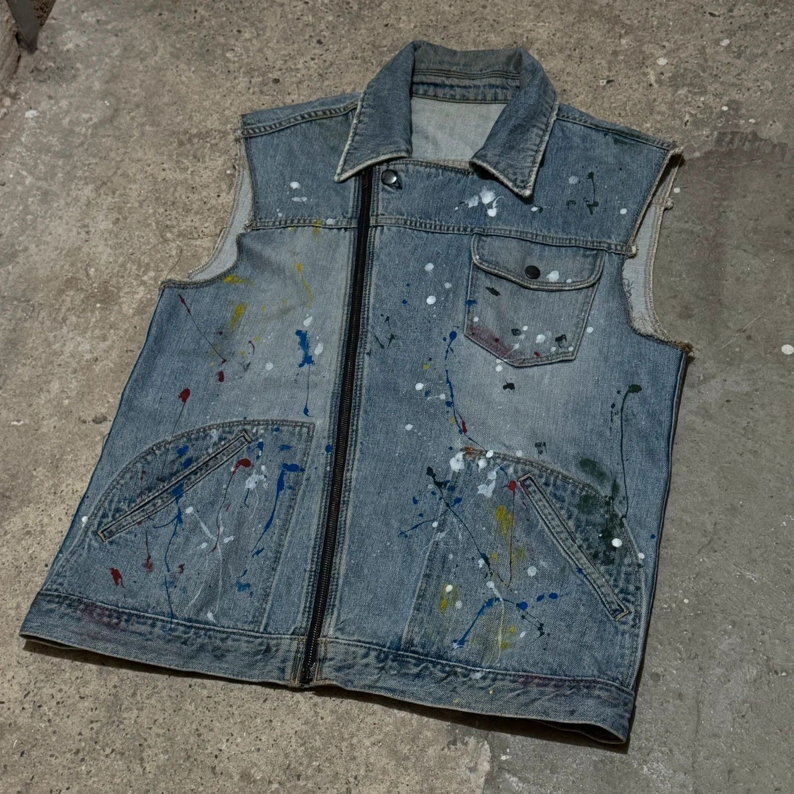 Number (N)ine S/S 2006 Number Nine paint splatter biker denim vest Size US L / EU 52-54 / 3 - 3 Thumbnail