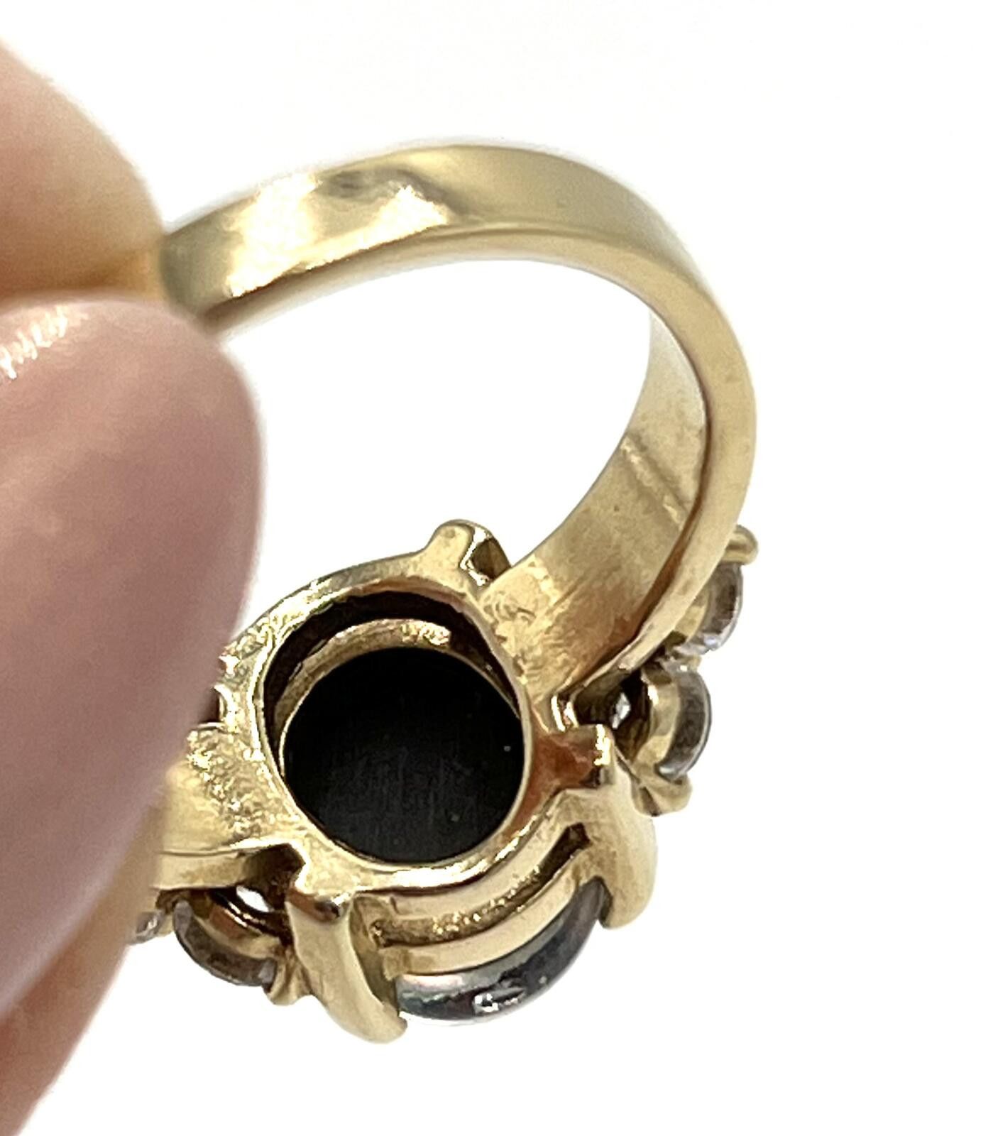 Other Black Opal Cabuchon & Cubic Zirconia 14K Gold Ring Size 6.75 Size ONE SIZE - 4 Thumbnail