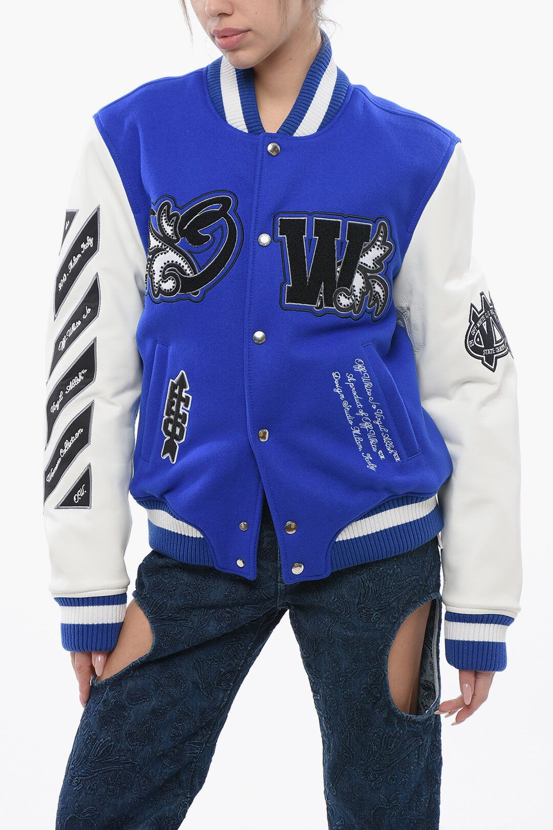 Off-White og1mm1125 Padded Royal Bomber Jacket in Blue/White Size S / US 4 / IT 40 - 2 Thumbnail