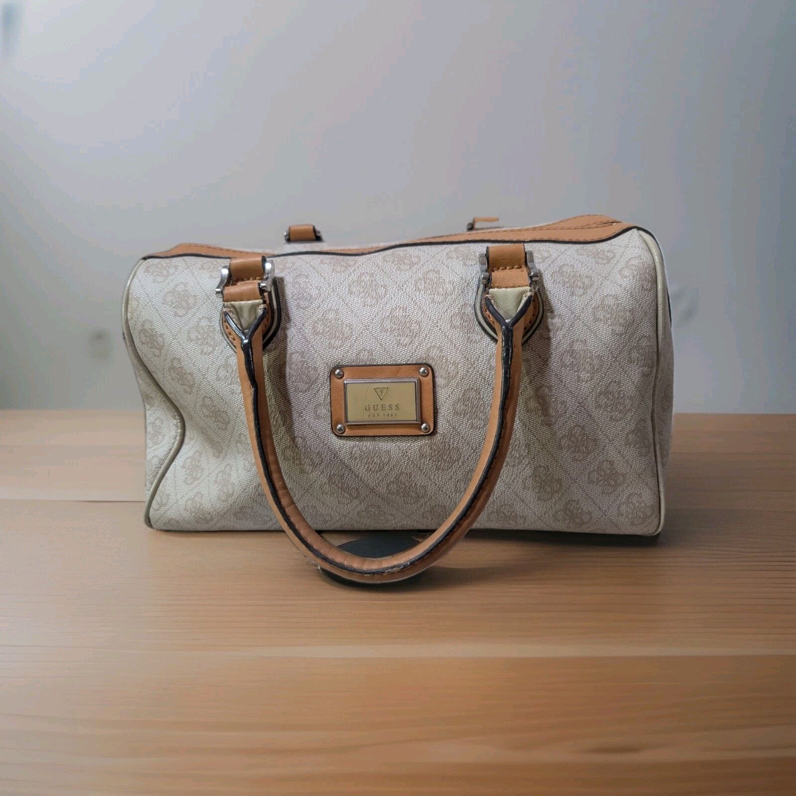 Guess Handbag Purse Beige Stone Color Satchel Top Handle, Women's