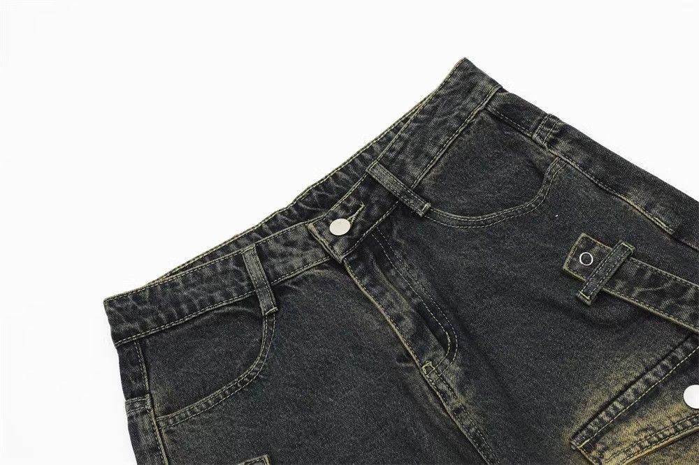 Japanese Brand Men's washed distressed loose multi-pocket cargo jeans Size US 32 / EU 48 - 3 Thumbnail