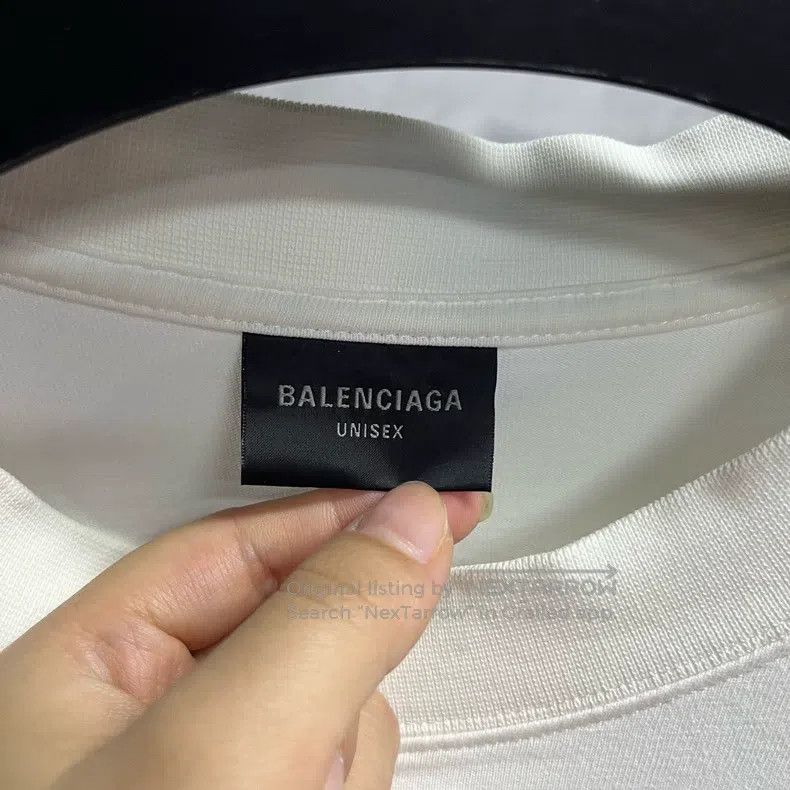 Balenciaga Balenciaga White Logo Embroidered Round Neck Short Sleeve Size US L / EU 52-54 / 3 - 4 Thumbnail