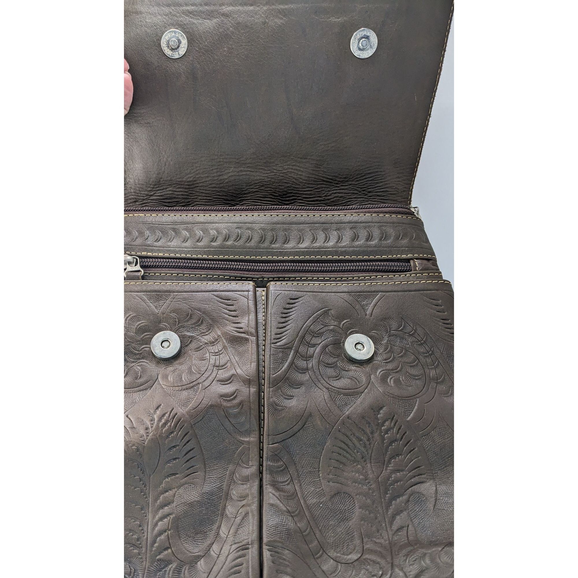 Other Vintage JL Salvidar Tooled Leather Crossbody Bag With Adjust Size ONE SIZE - 9 Thumbnail