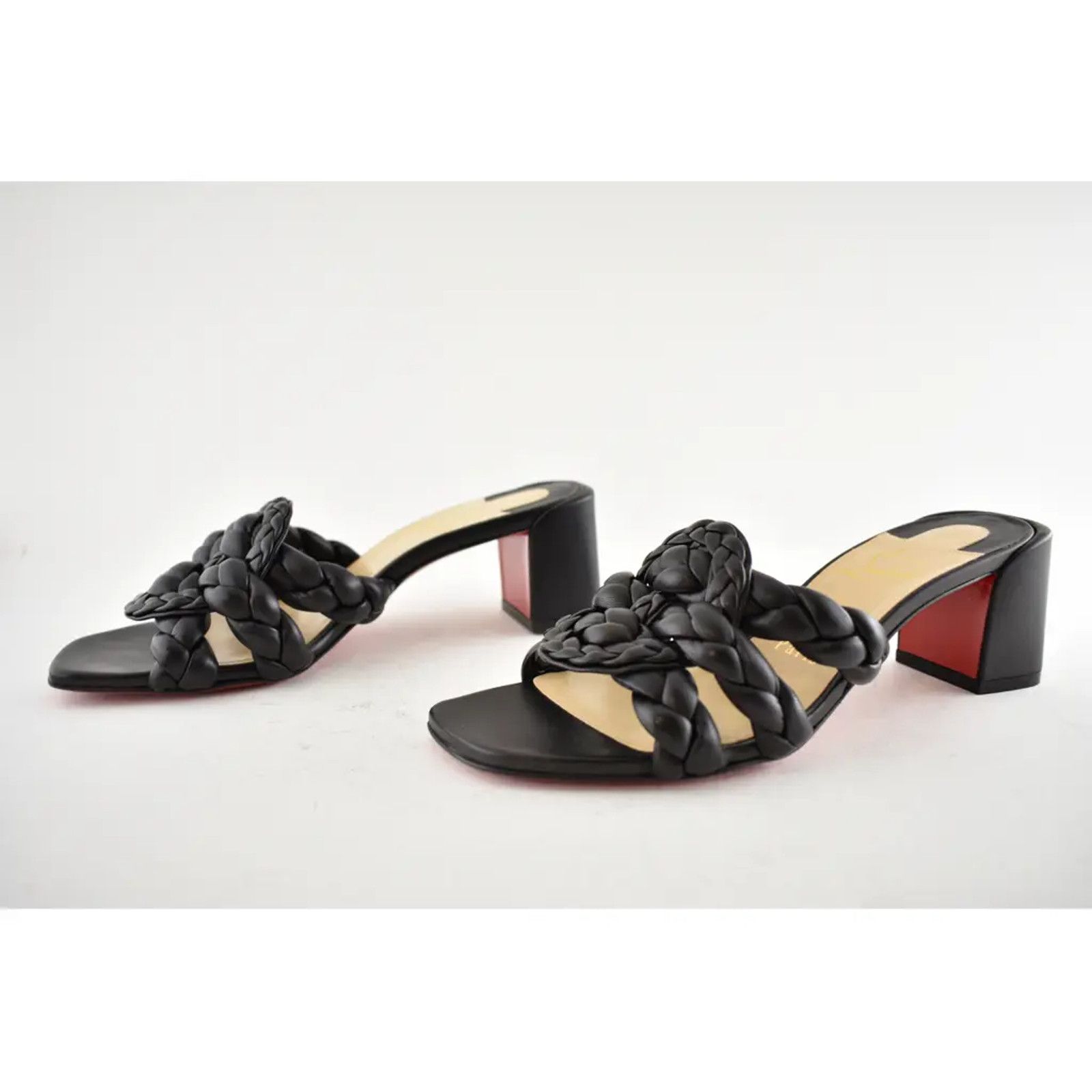 Christian Louboutin Marmela 55 Black Nappa Block Heel Mule Slide Sandal Pump 36 Size US 6 / IT 36 - 9 Thumbnail