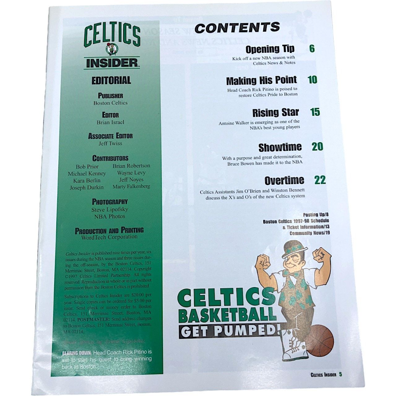 NBA Boston Celtics Insider Magazine November 1997 w Rick Pitino Size ONE SIZE - 4 Thumbnail
