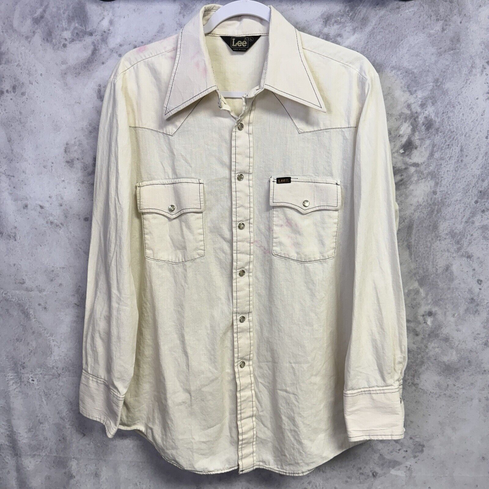 Lee × Vintage Vintage 70s Lee Button Snap Shirt Mens Large White Long Slee Size US L / EU 52-54 / 3 - 1 Thumbnail