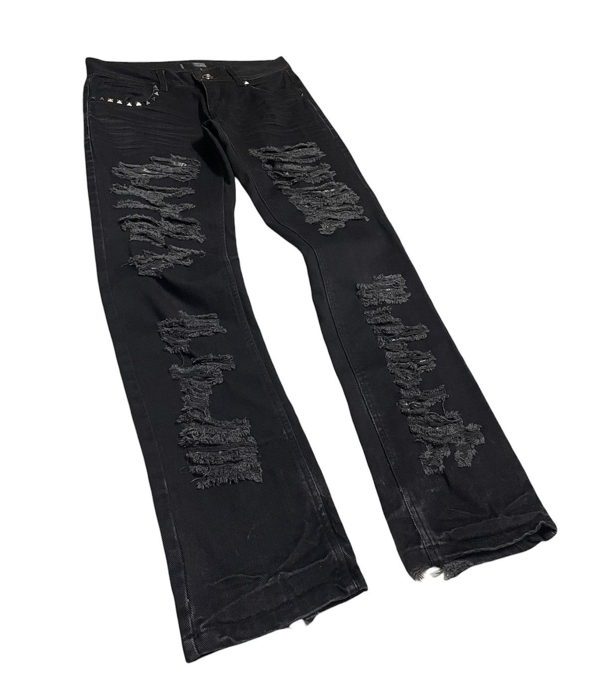 If Six Was Nine THEBLACKGENE Japan Studded Distressed Jeans Size US 29 - 2 Thumbnail