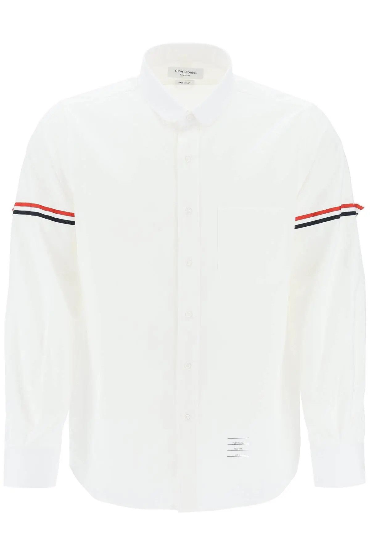 image of Thom Browne O1S22I1N0324 Seersucker Rounded Collar Shirt In White, Men's (Size XL)