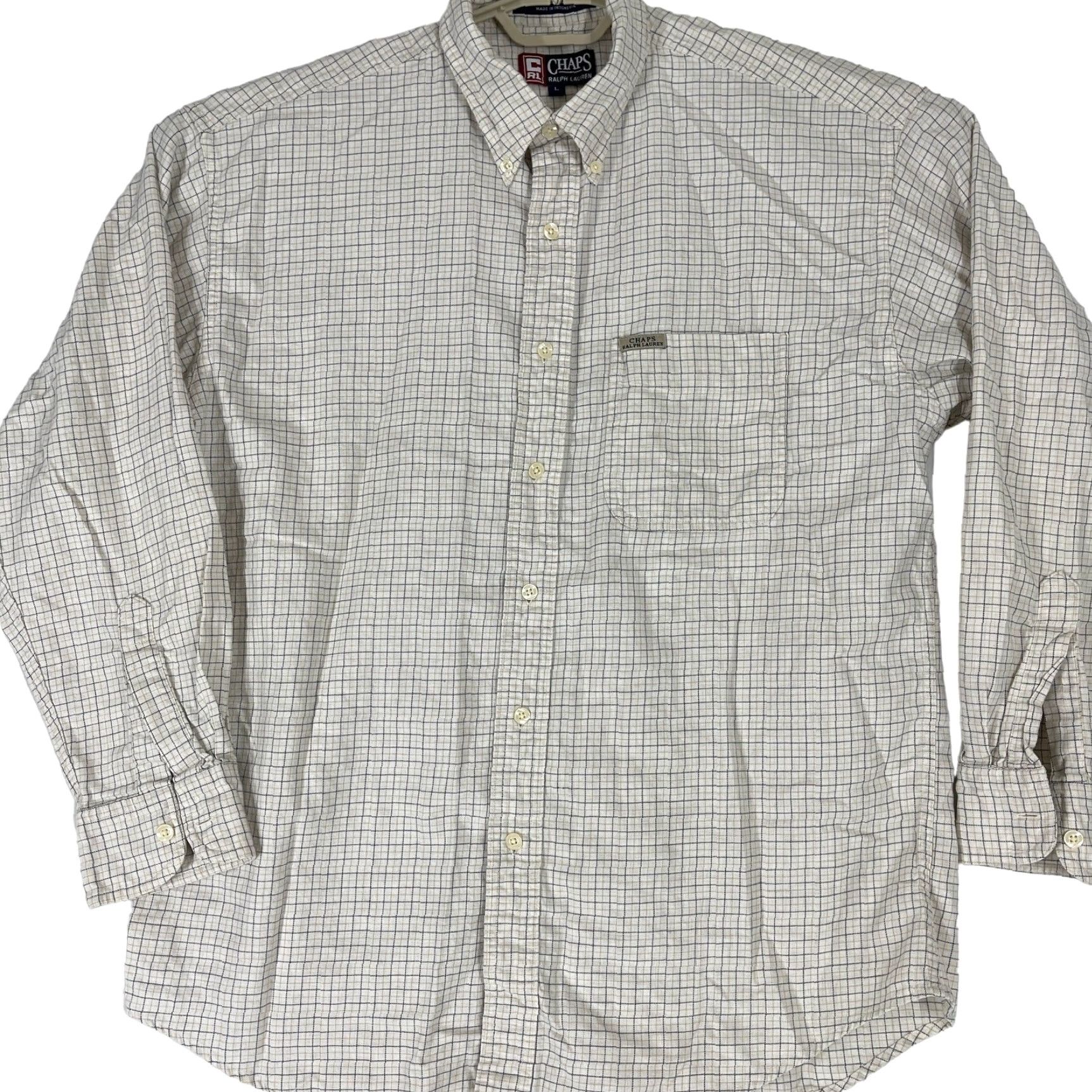 Chaps VINTAGE Chaps Ralph Lauren Men L Plaid Shirt Beige Blue 90s Cotton Button-Down Shirt Mens L Regular Cotton Plaid 90s Preppy Vintage Size US L / EU 52-54 / 3 - 2 Thumbnail
