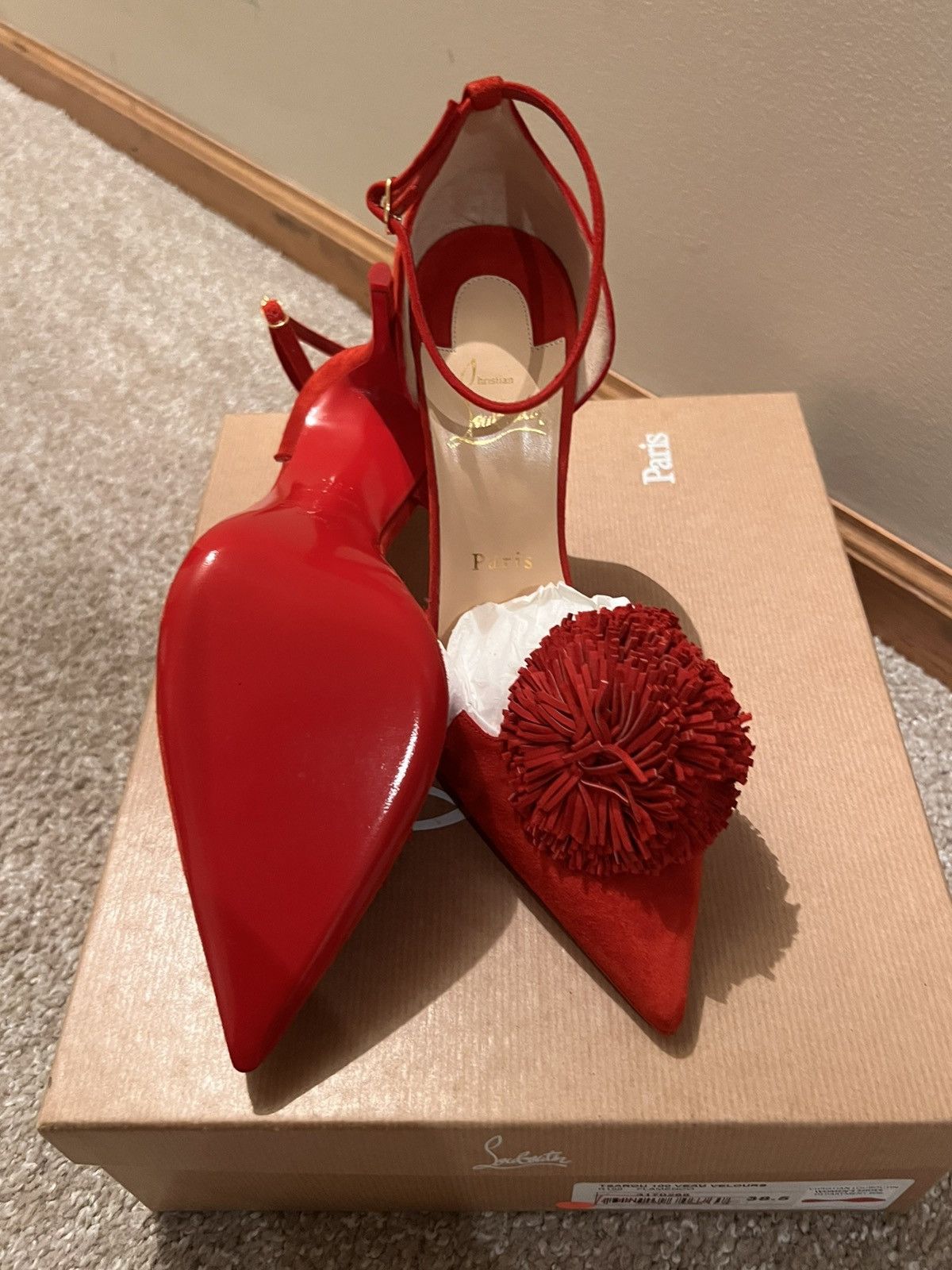 Christian Louboutin CHRISTIAN LOUBOUTIN Tsarou 100 red suede pom pom Size US 8.5 / IT 38.5 - 3 Thumbnail