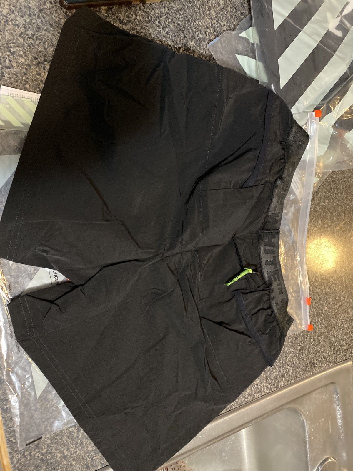Off-White × Virgil Abloh Off-White Lounge Track Shorts Black Silver Size US 33 - 2 Thumbnail