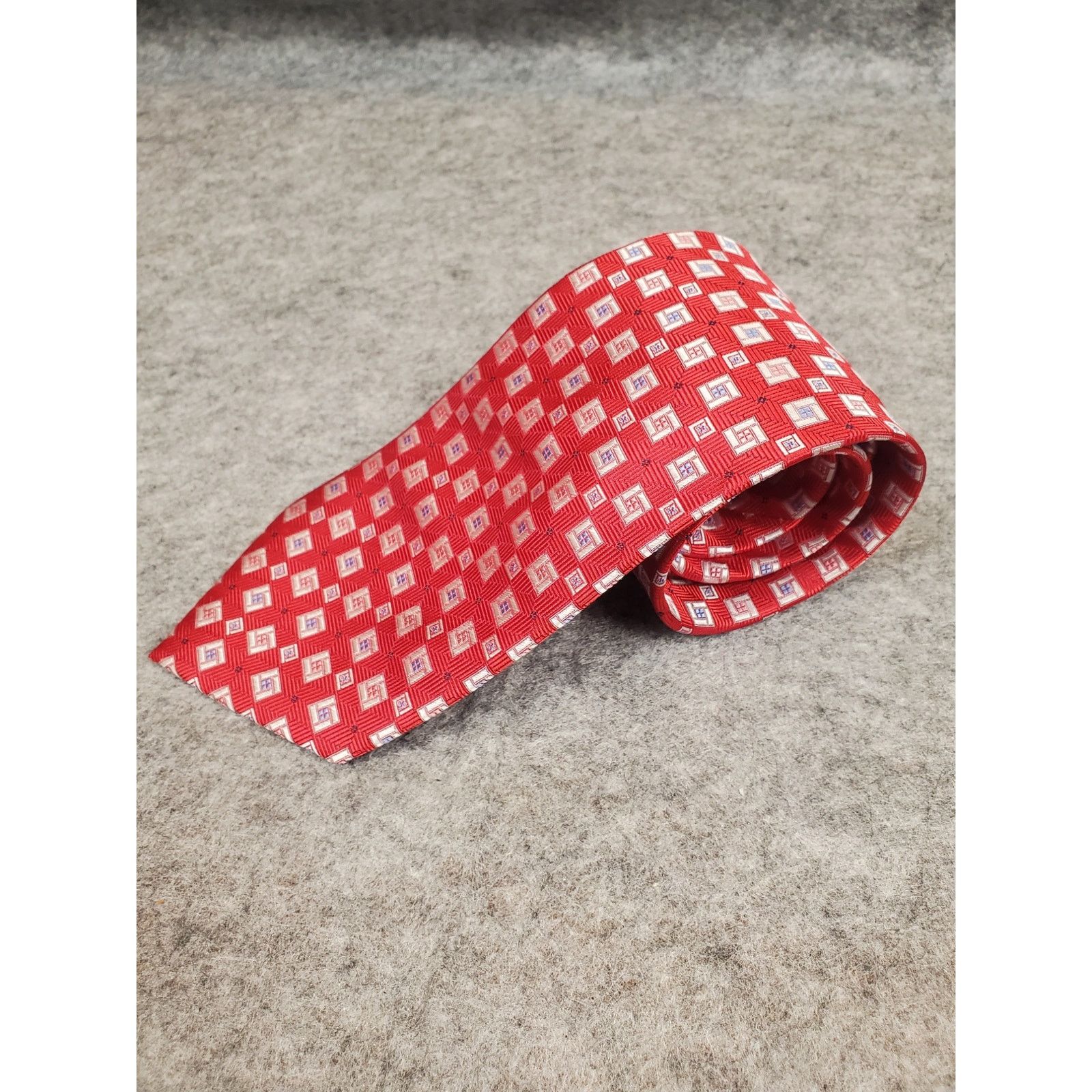 Other Piattelli Men's Silk Necktie Red Geometric Square Pattern Size ONE SIZE - 2 Thumbnail