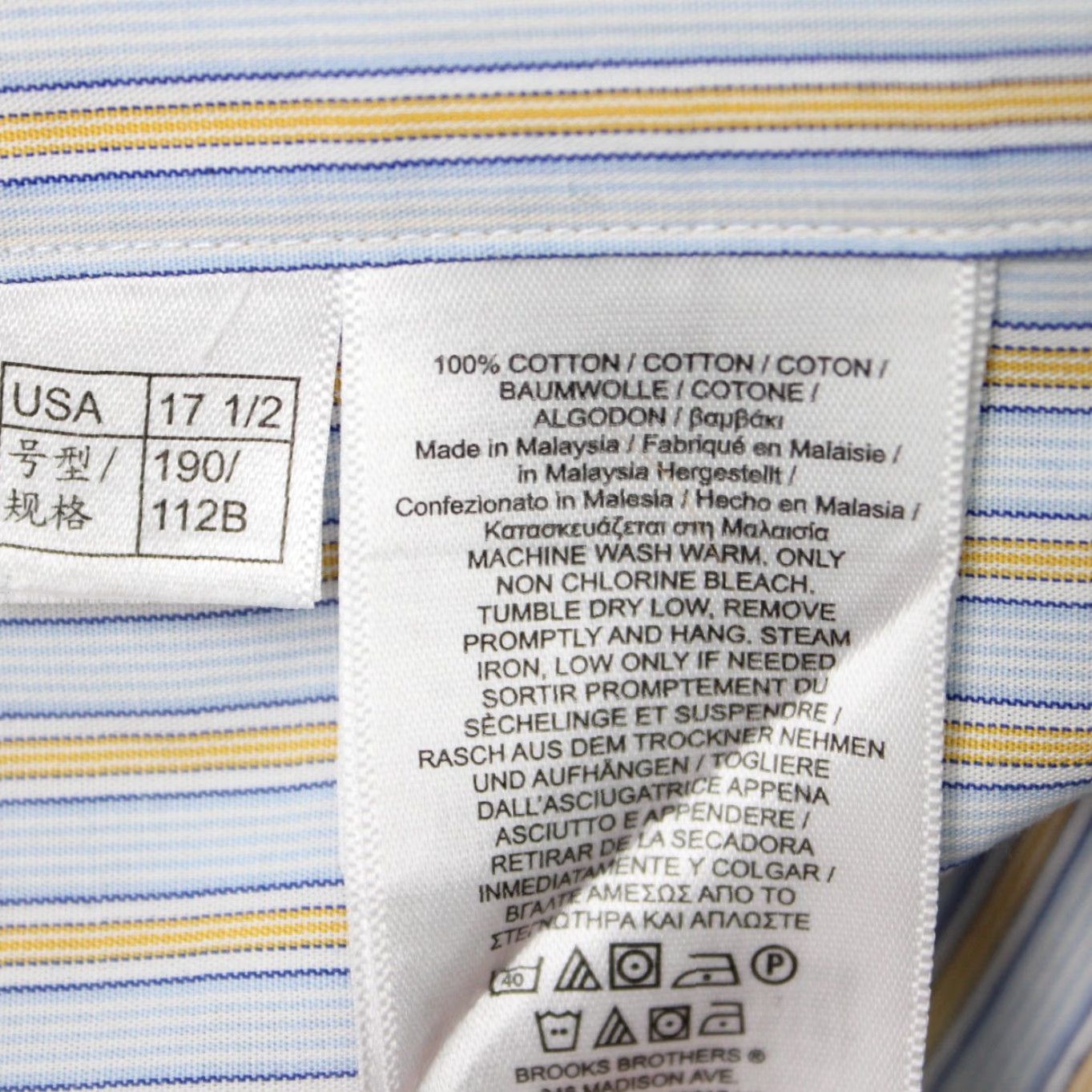 Brooks Brothers Brooks Brothers Shirt Mens 17 1/2 35 Yellow/Blue Regent Non-Iron Supima Cotton Dress Shirt Long Sleeve Button-Down Pattern Striped Modern Classic Mens Size US XXL / EU 58 / 5 - 6 Thumbnail
