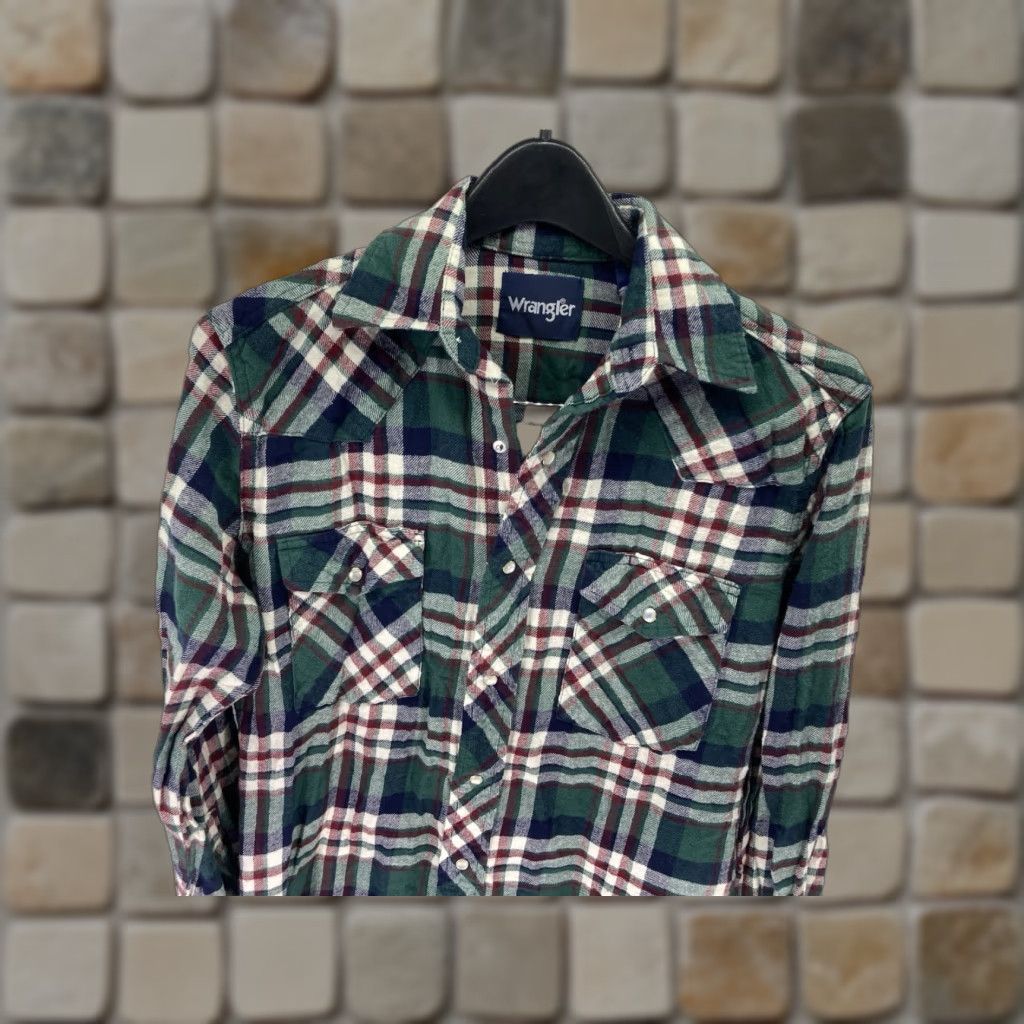 Wrangler VINTAGE Wrangler Flannel Pearl Snap Shirt Men S Green Plaid Long Sleeve Western Size US S / EU 44-46 / 1 - 1 Thumbnail