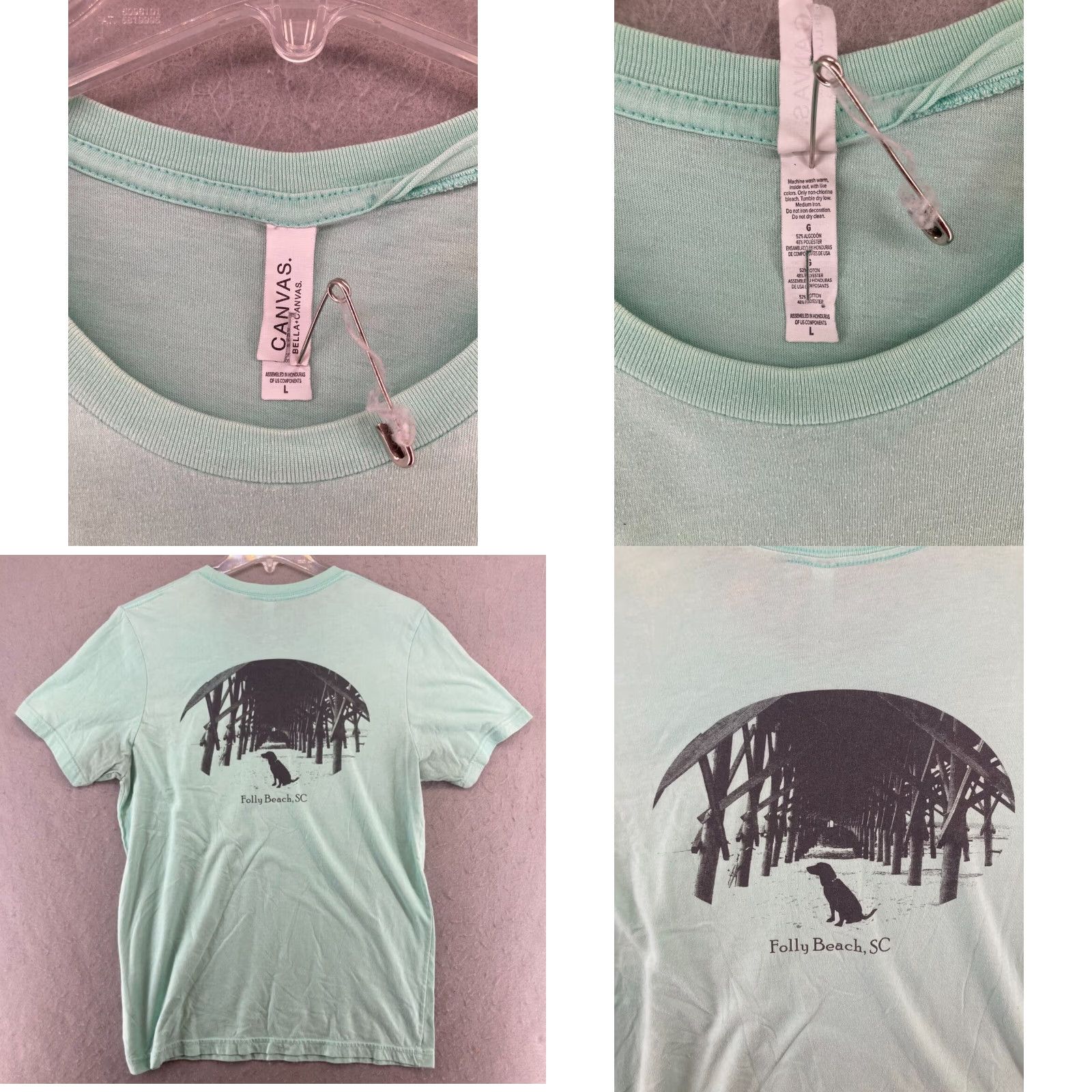 Vintage Canvas Dog Graphic Print T-Shirt Large Green Short Sleeve Mens Folly Beach SC Size US L / EU 52-54 / 3 - 8 Thumbnail