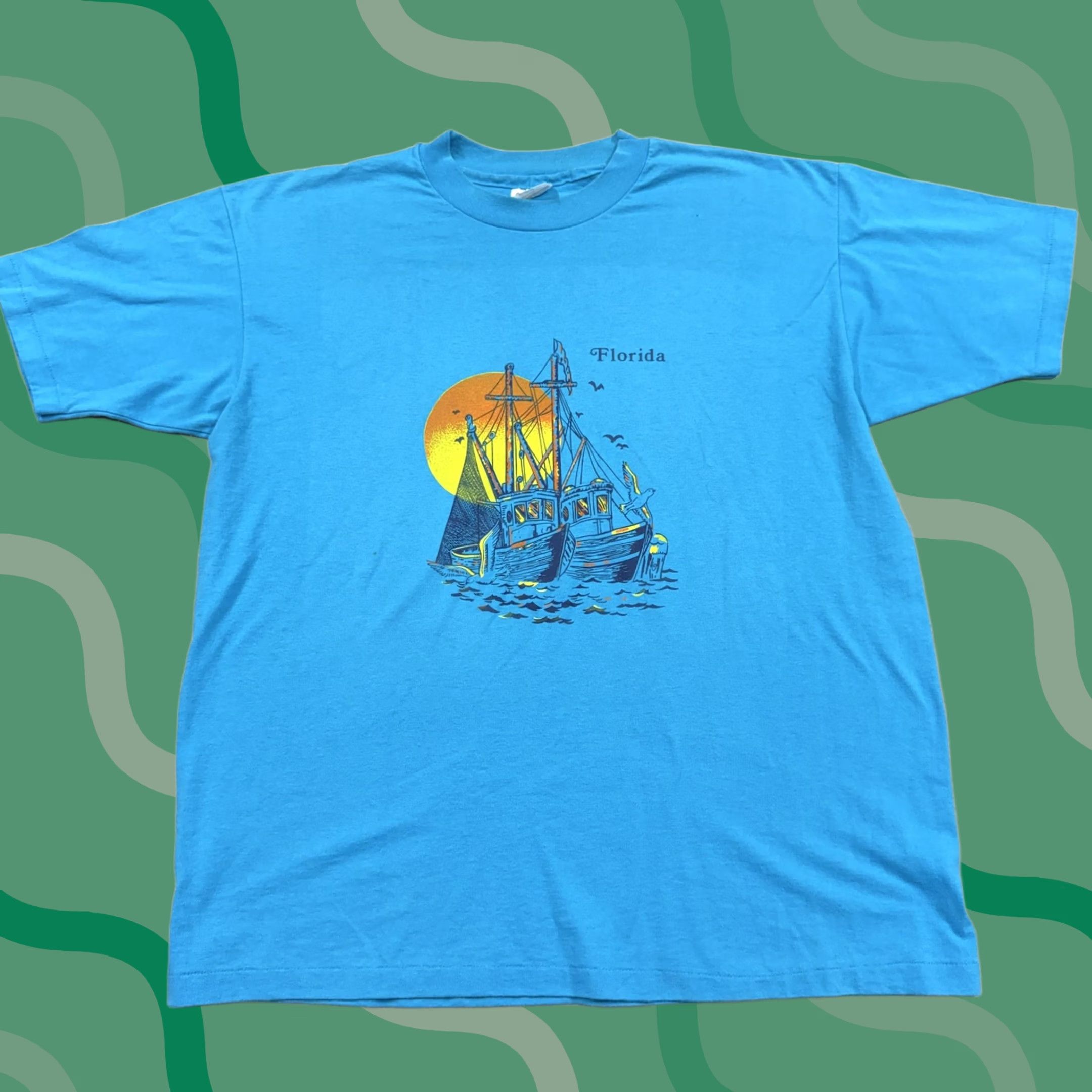 Hanes VINTAGE Hanes Shirt Mens XL Blue Florida Boat Sunset Nautical Graphic Tee 80s Size US XL / EU 56 / 4 - 1 Thumbnail