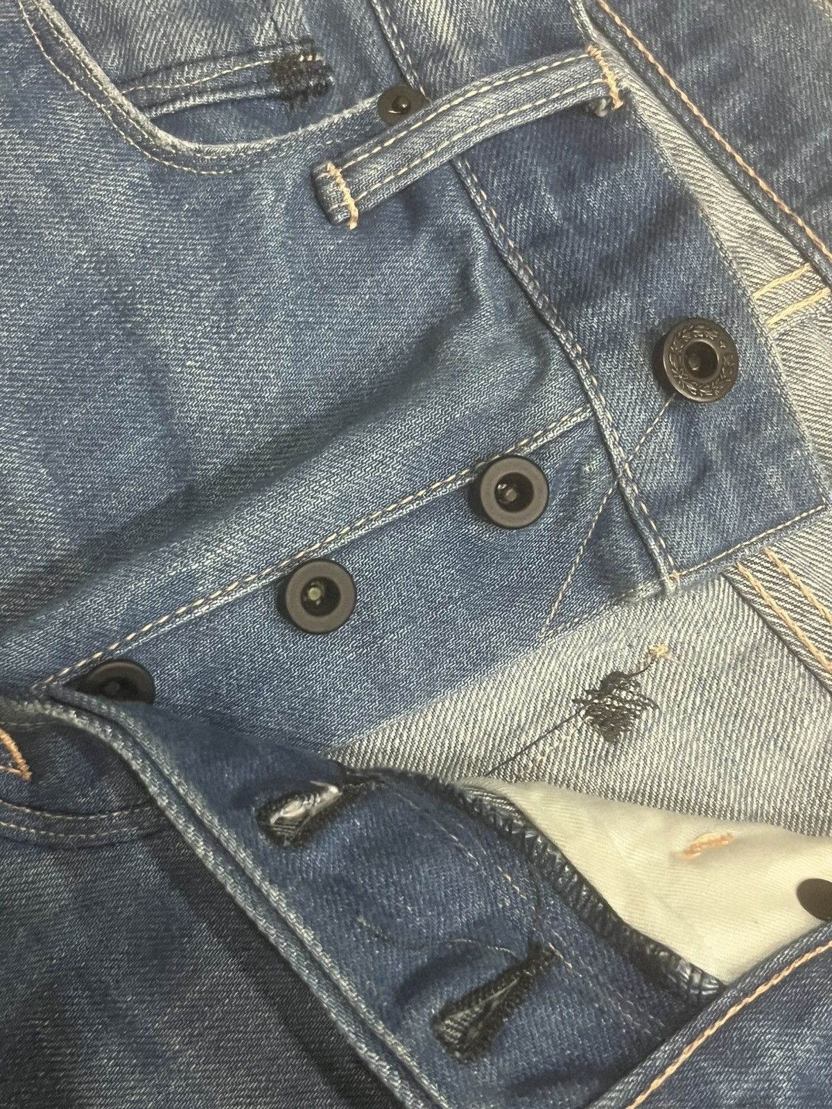 KURO Kuro “Dempsey” Classic Blue Whisker Washed Selvedge Jeans Size US 30 / EU 46 - 7 Thumbnail