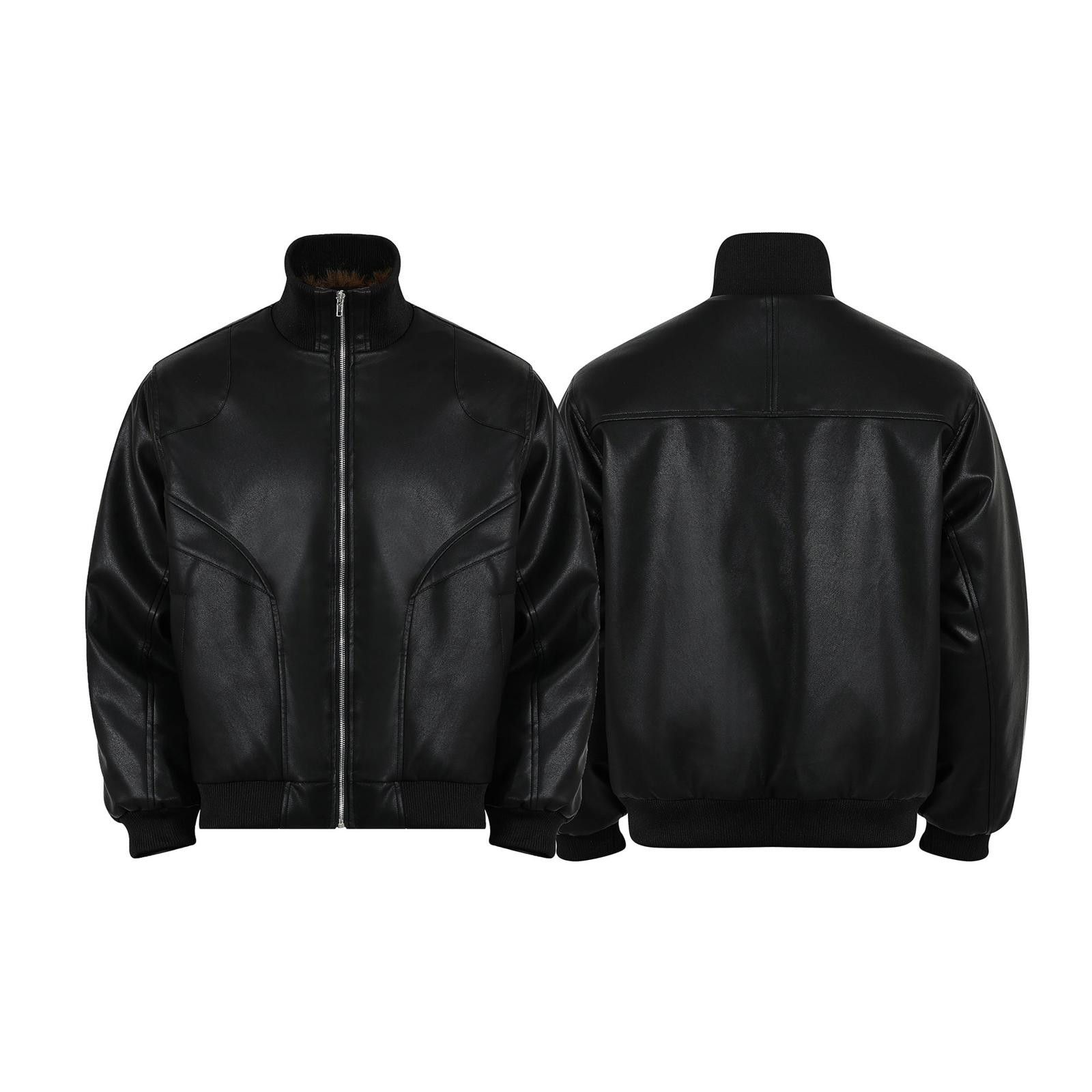 Leather Black Faux Leather Bomber Jacket with Fur Lining Size US M / EU 48-50 / 2 - 4 Thumbnail