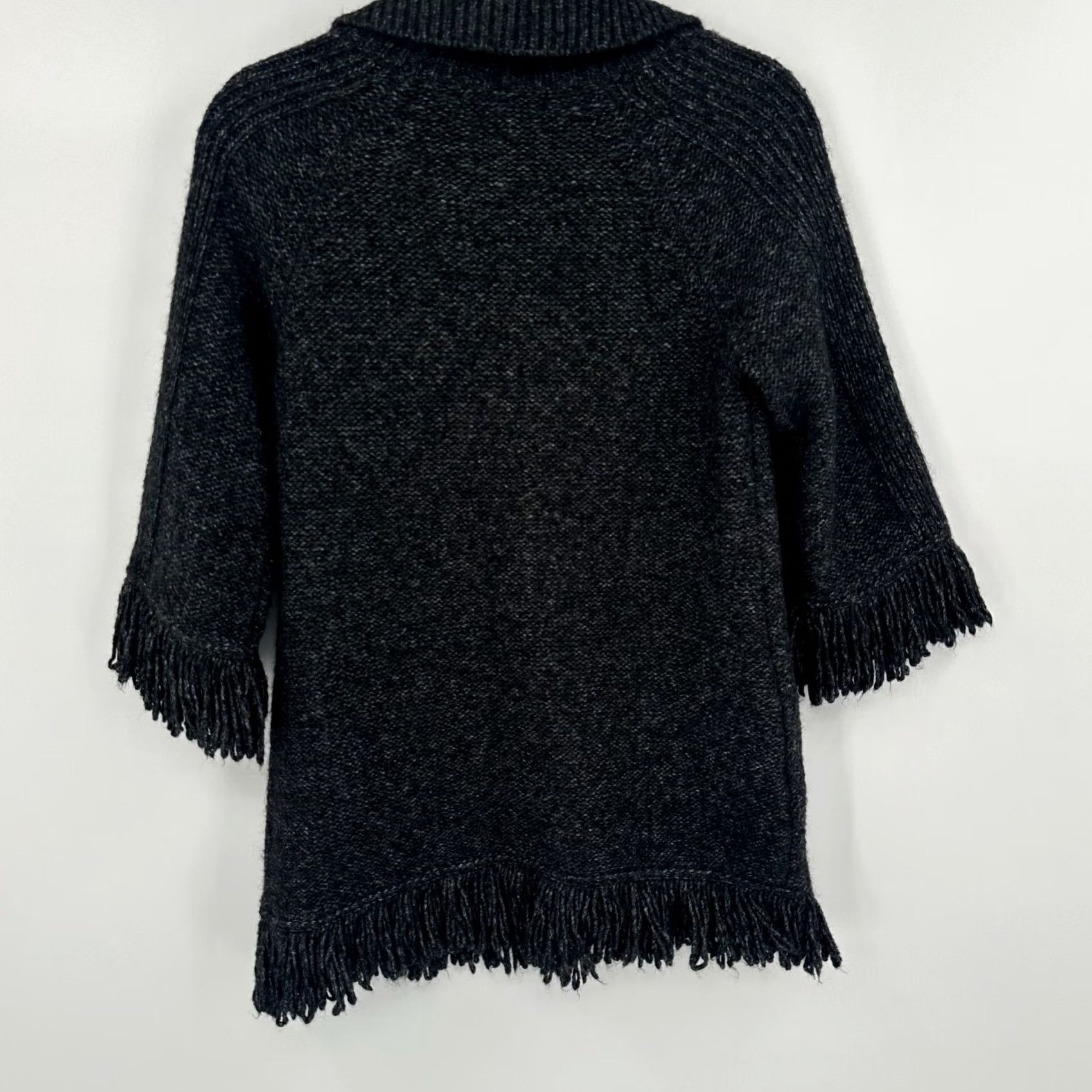 Vintage Marisa Christina Cardigan Women Charcoal Grey Wool Blend Fringe Toggle Knit 3/4 Sleeve Open Front Womens M Fall Winter Spring Knit Style Size M / US 6-8 / IT 42-44 - 4 Thumbnail