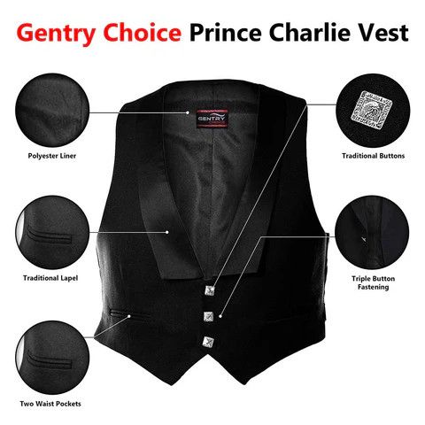 Handmade × Other Prince Charlie Jacket & Vest Black Scottish Formalwear M Size US M / EU 48-50 / 2 - 6 Thumbnail