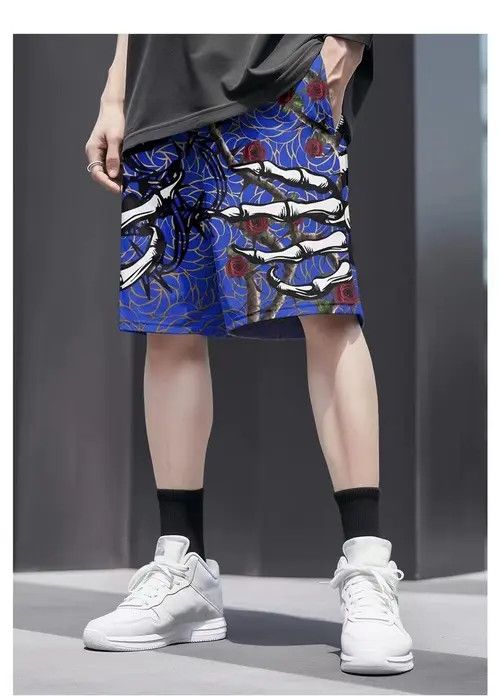 Japanese Brand Mikami x Kino Vintage Hip Hop Skull Hand Floral Shorts Size US 31 - 7 Thumbnail